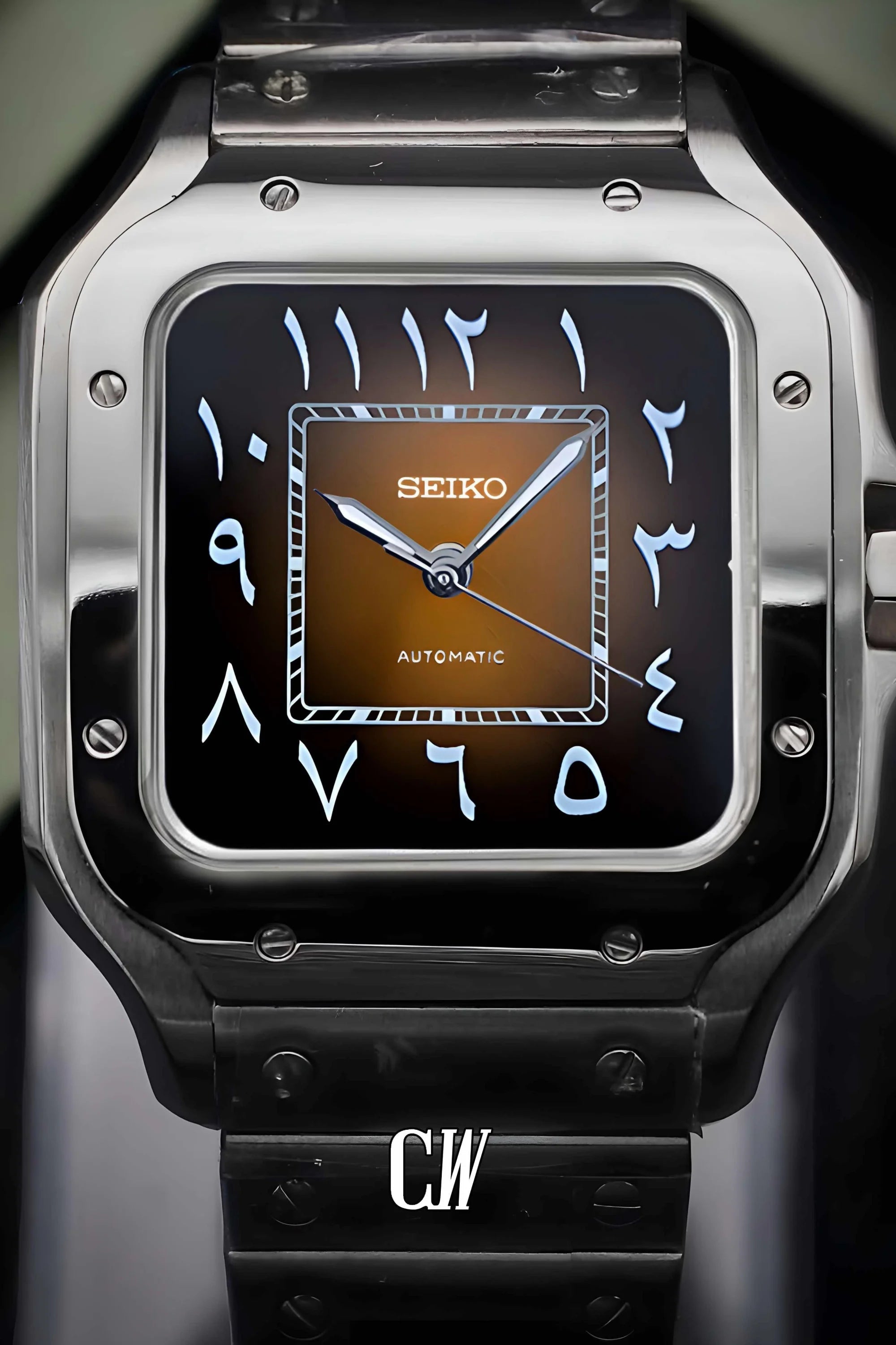 Santeiko Mod Santos style watch arabic brown - Circa Watch Labs