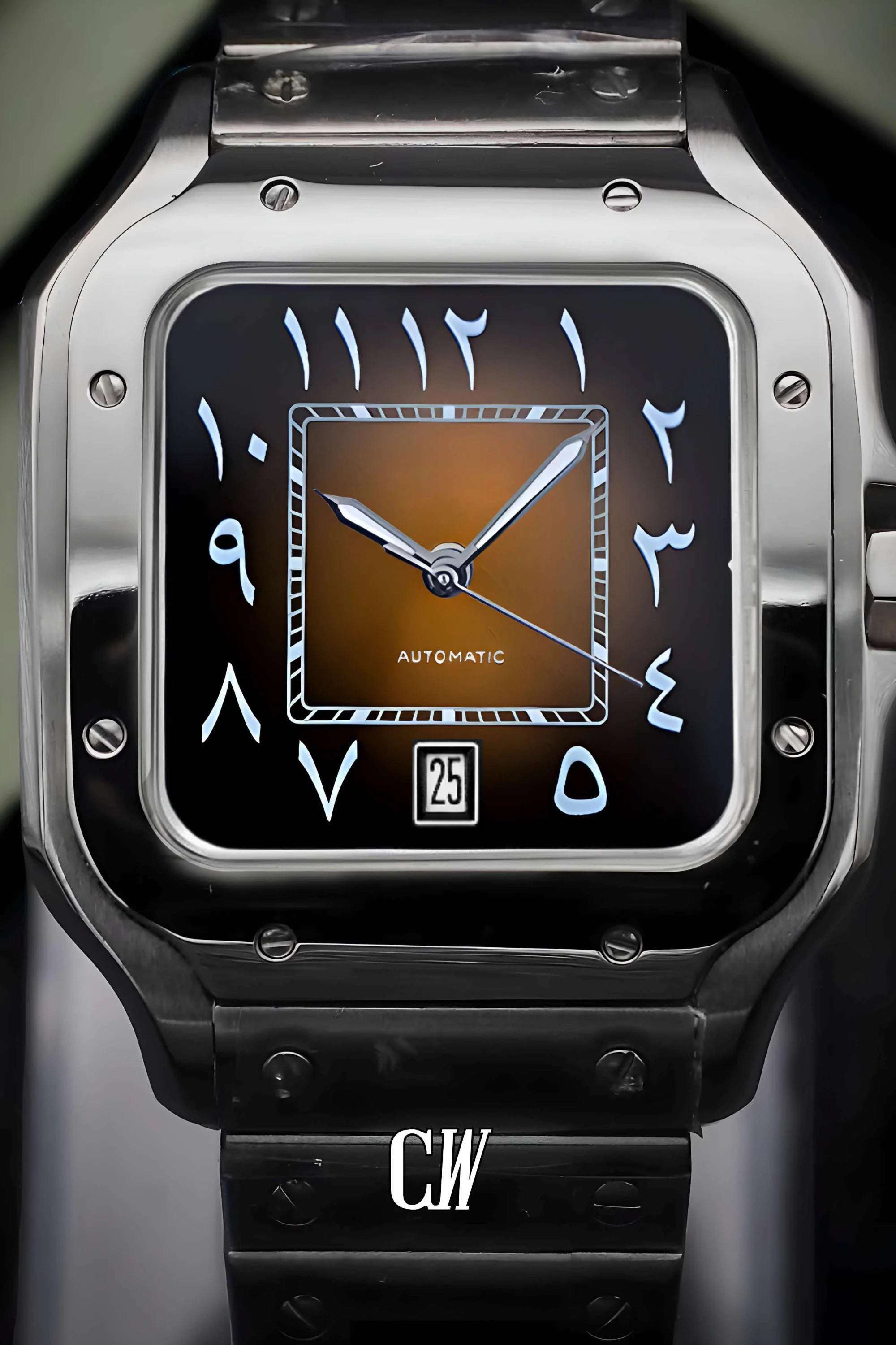 Santeiko Mod Santos style watch arabic brown - Circa Watch Labs seiko mod