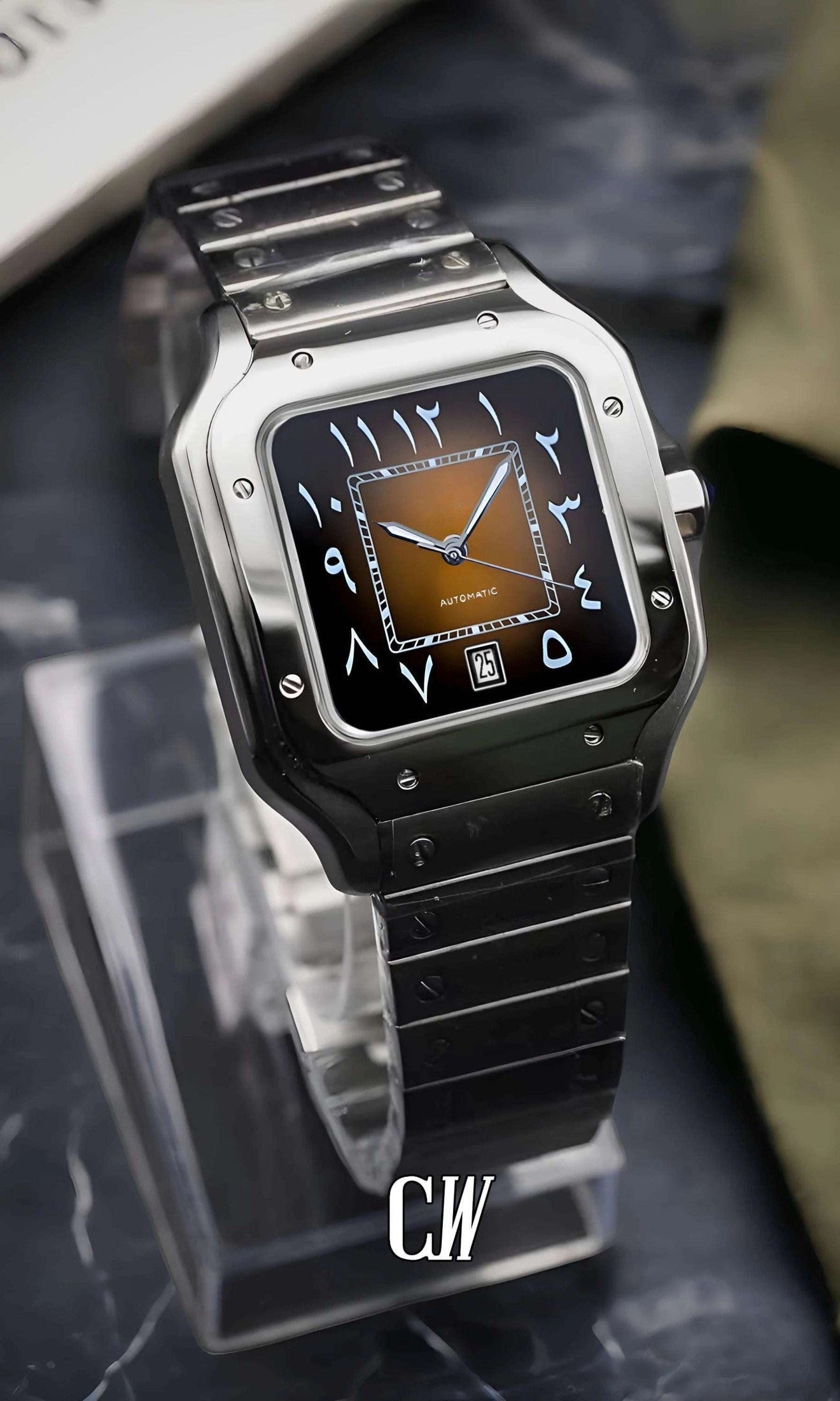 Santeiko Mod Santos style watch arabic brown - Circa Watch Labs