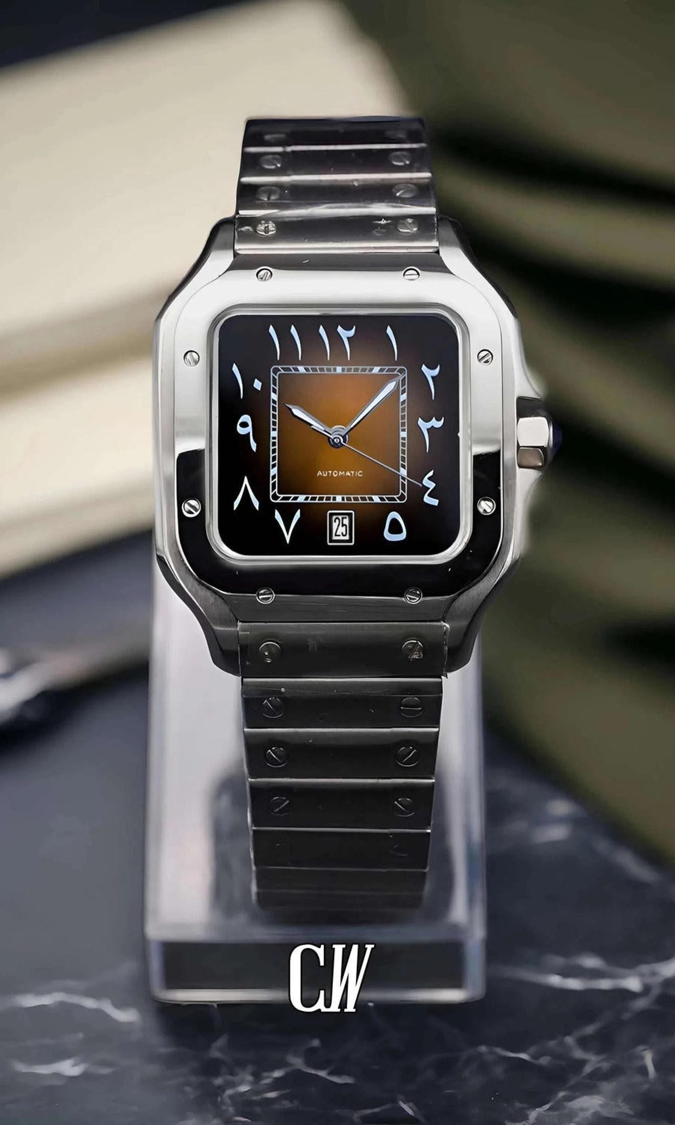 Santeiko Mod Santos style watch arabic brown - Circa Watch Labs