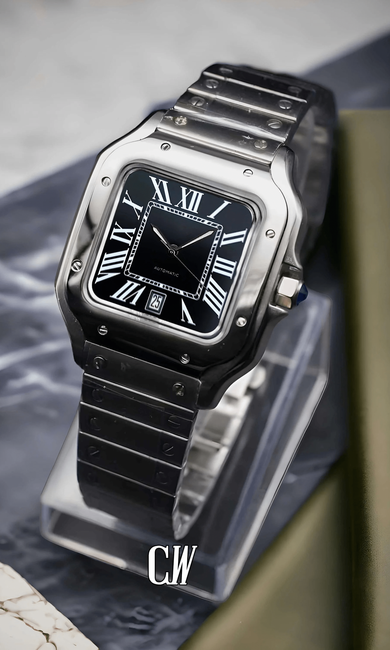 Santeiko Mod Santos style watch black - Circa Watch Labs