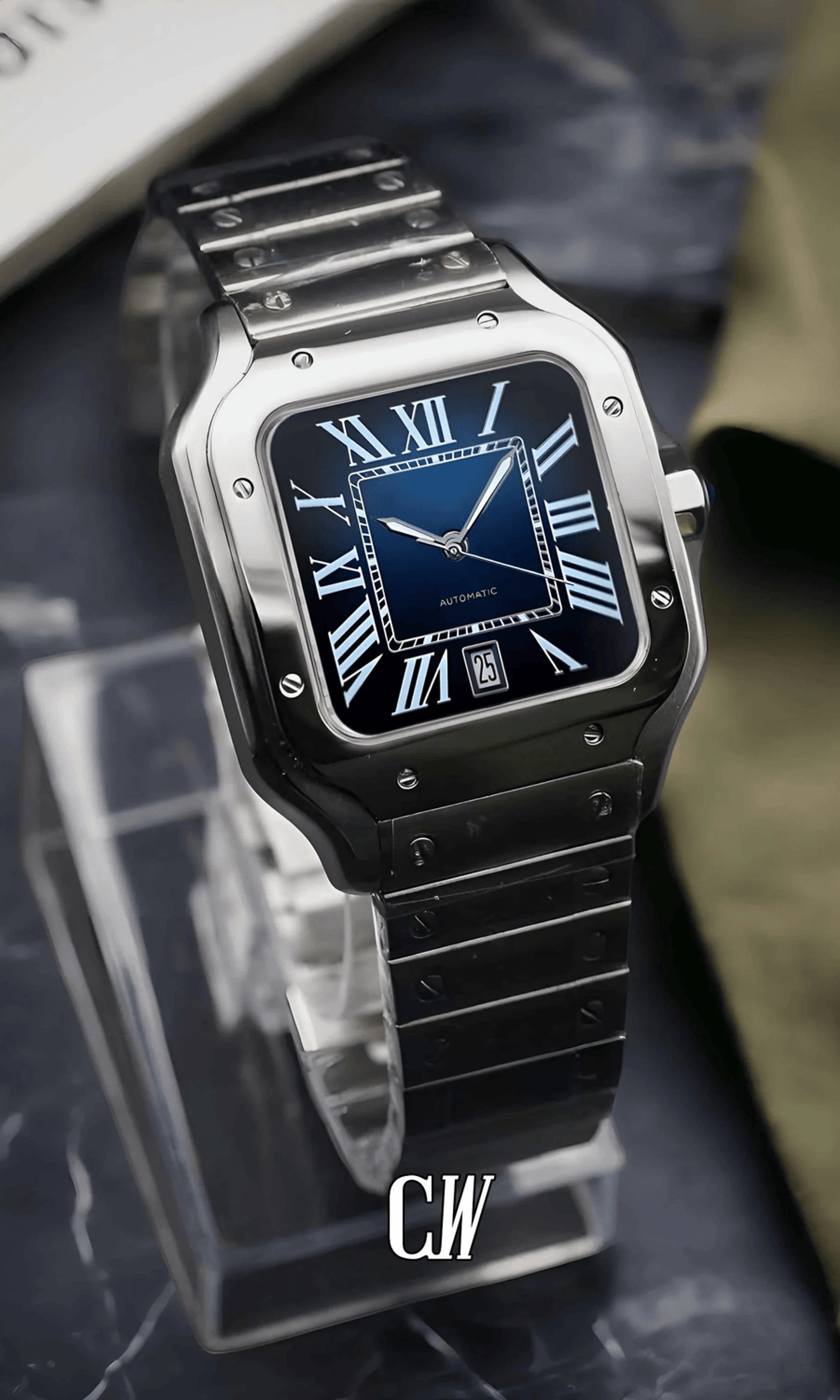 Santeiko Mod Santos style watch blue - Circa Watch Labs