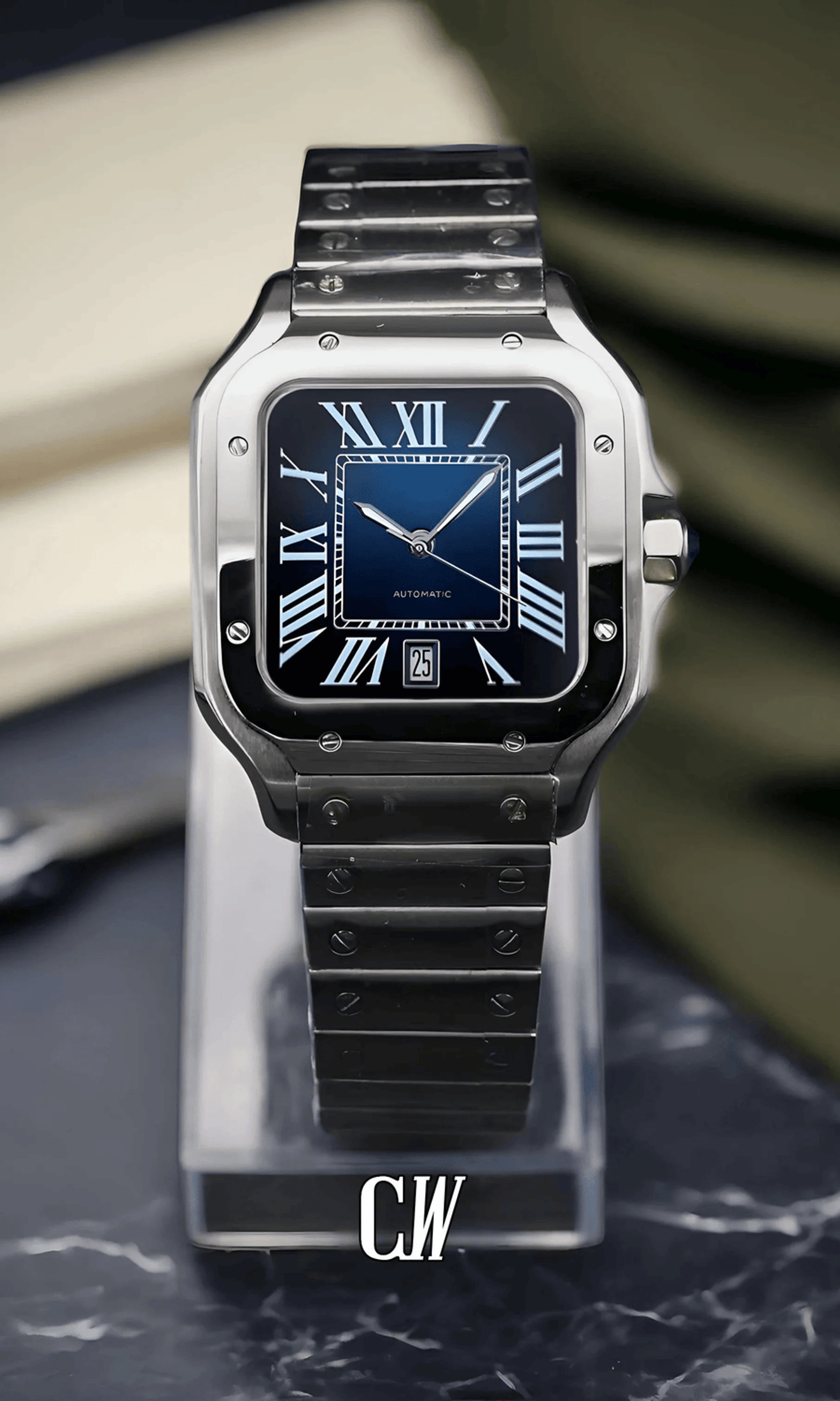 Santeiko Mod Santos style watch blue - Circa Watch Labs