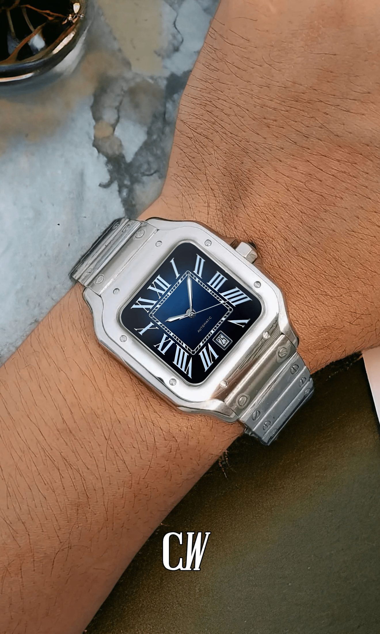 Santeiko Mod Santos style watch blue - Circa Watch Labs