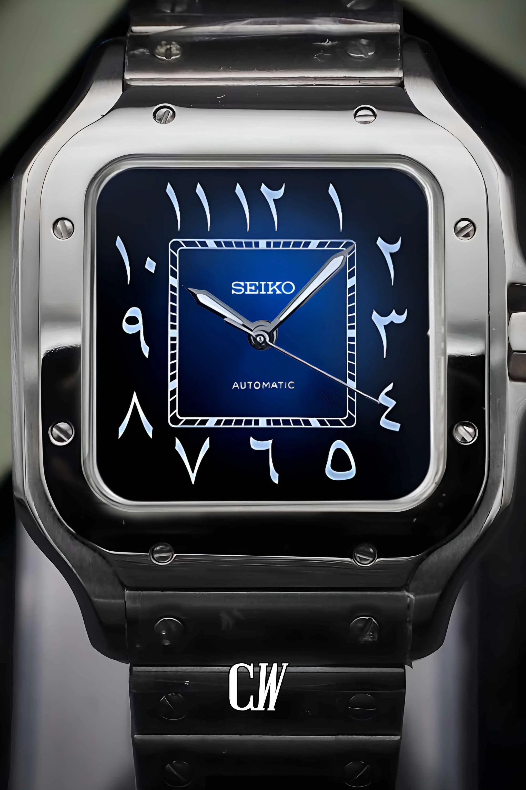 Santeiko Mod Santos style watch blue arabic - Circa Watch Labs