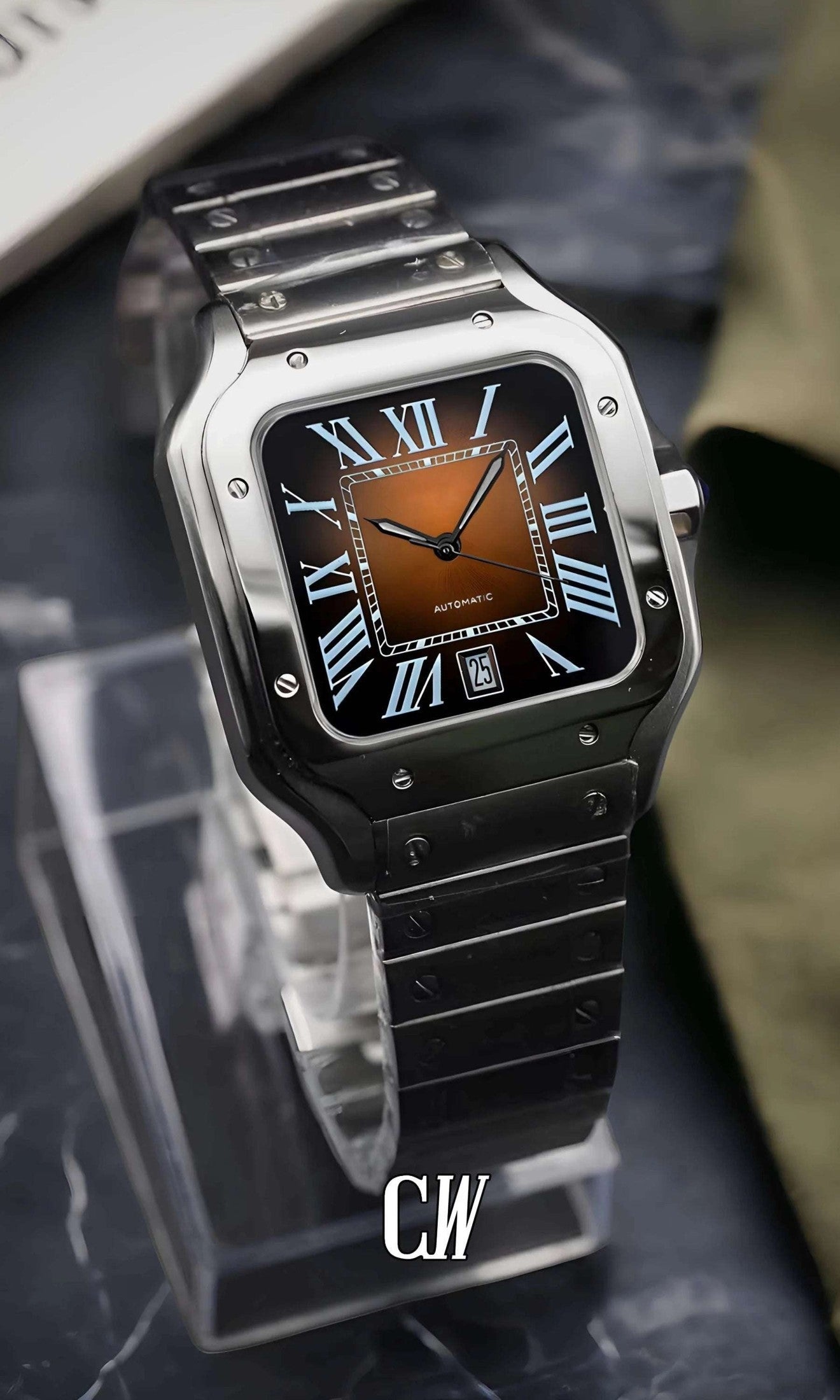 Santeiko Mod Santos style watch brown - Circa Watch Labs