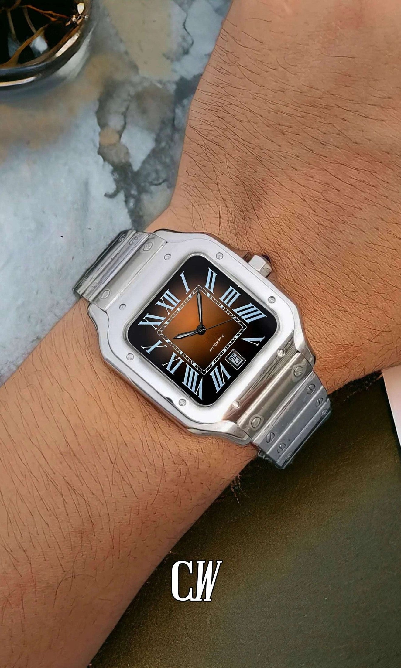 Santeiko Mod Santos style watch brown - Circa Watch Labs