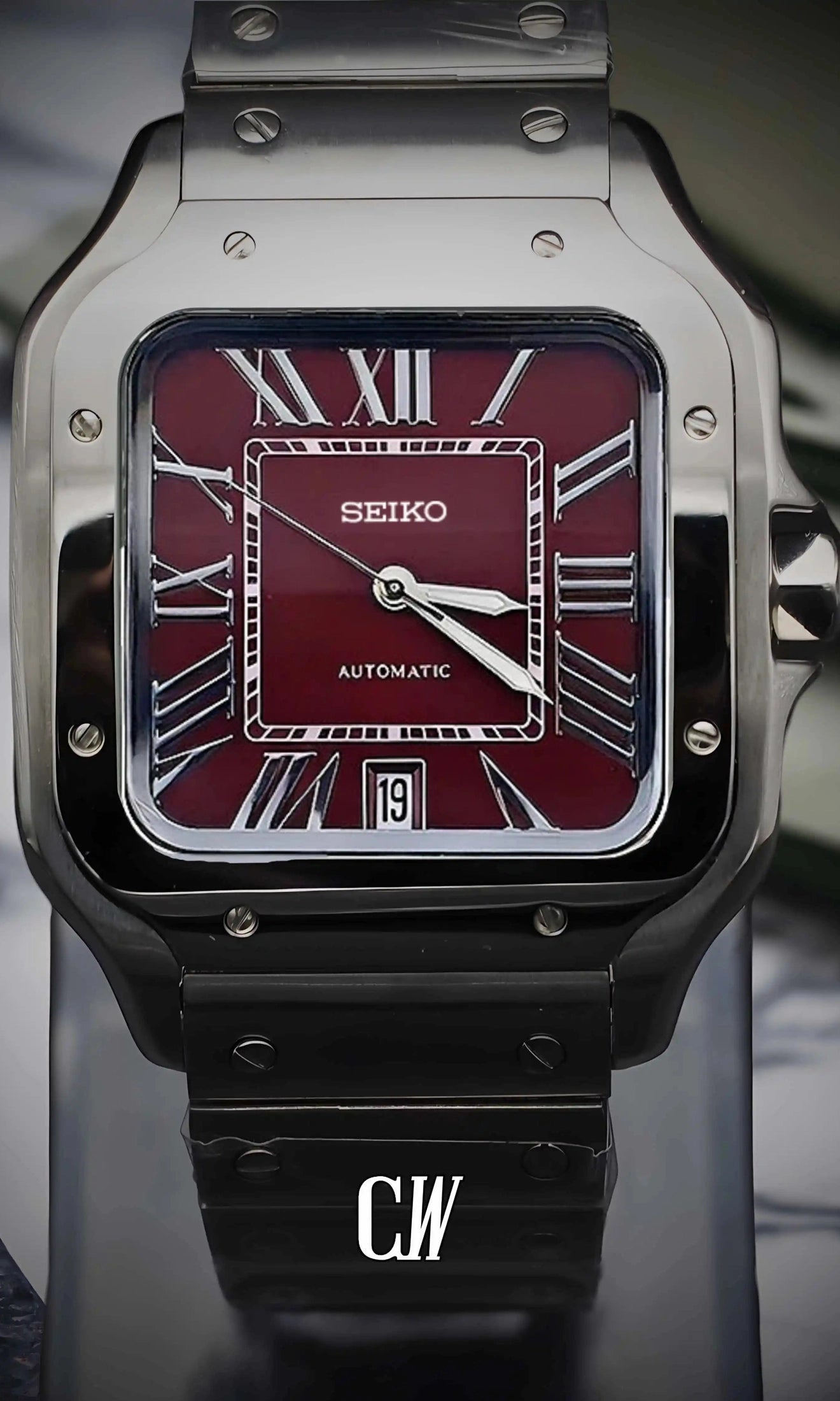 Santeiko Mod Santos style watch burgundy - Circa Watch Labs
