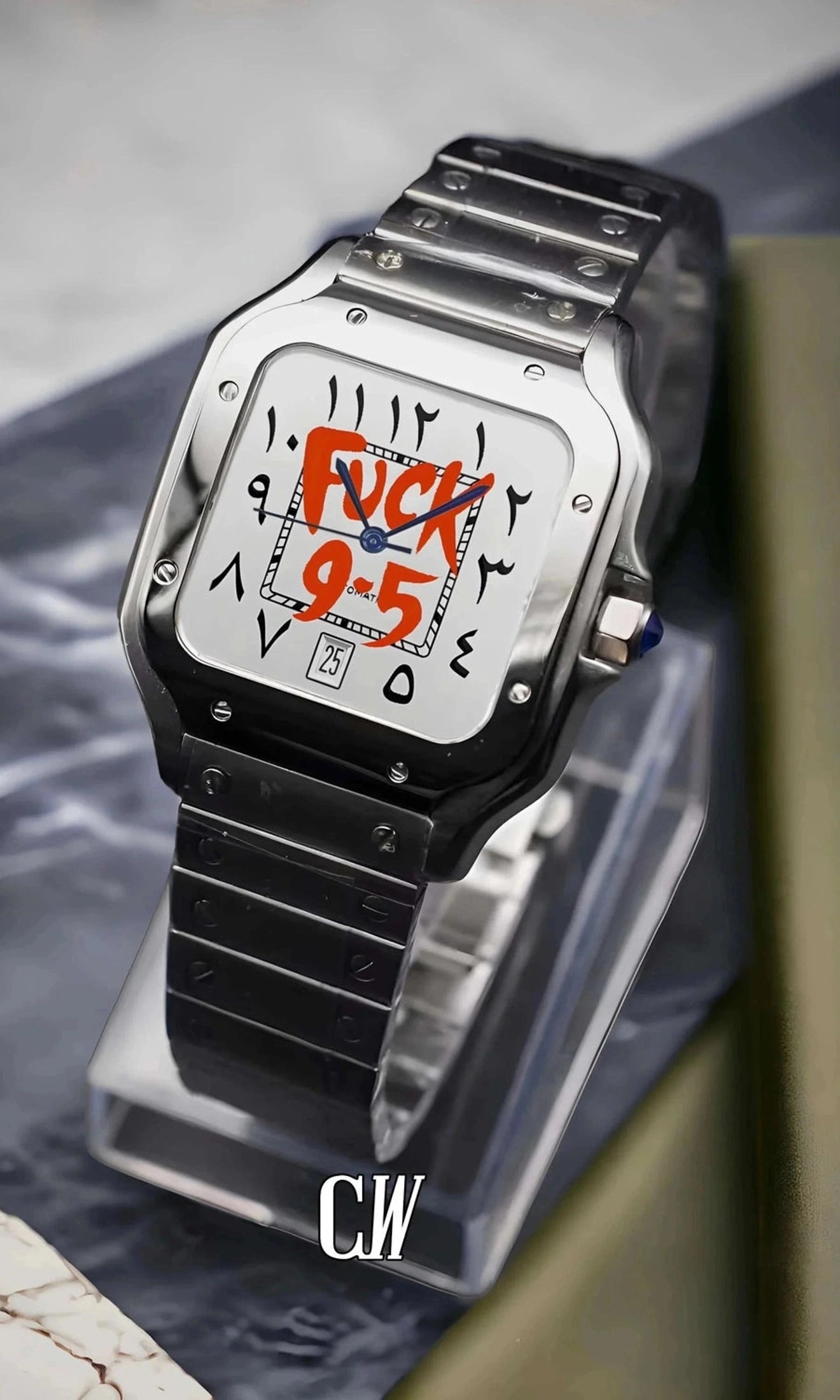 Santeiko Mod Santos style watch 'f*ck 9-5' arabic edition - Circa Watch Labs