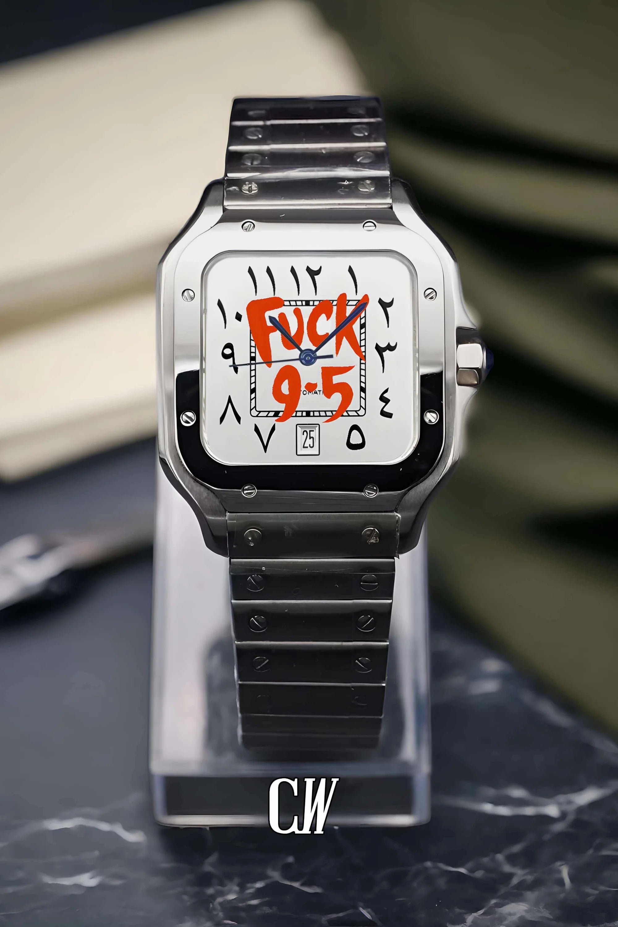 Santeiko Mod Santos style watch 'f*ck 9 - 5' arabic edition - Circa Watch Labs