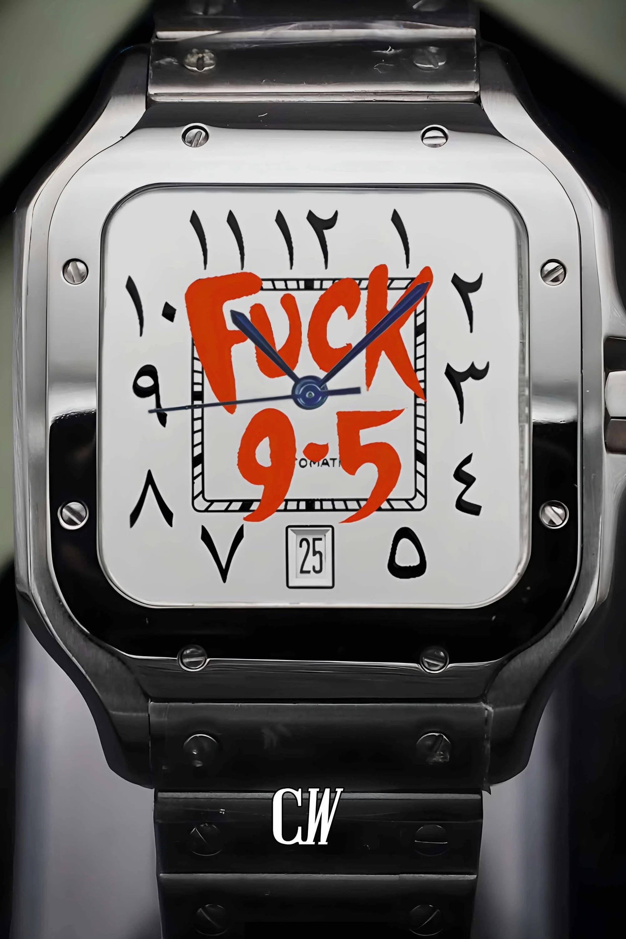 Santeiko Mod Santos style watch 'f*ck 9 - 5' arabic edition - Circa Watch Labs