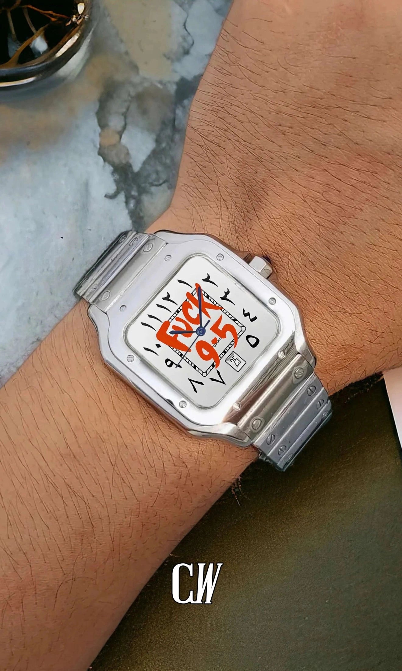 Santeiko Mod Santos style watch 'f*ck 9-5' arabic edition - Circa Watch Labs