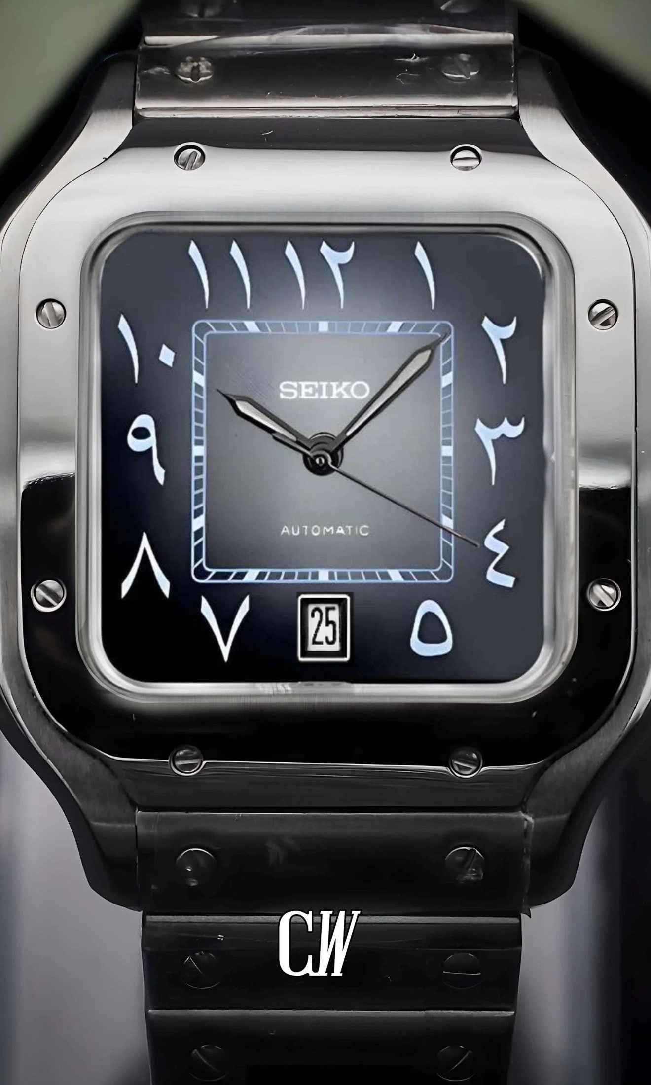 Santeiko Mod Santos style watch gray black arabic - Circa Watch Labs