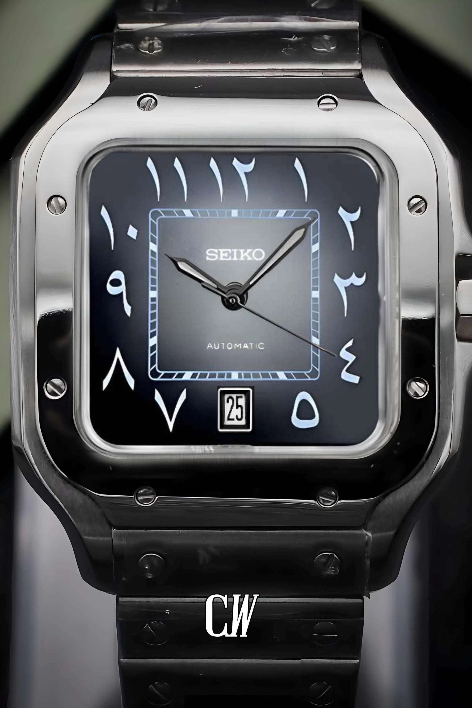 Santeiko Mod Santos style watch gray black arabic