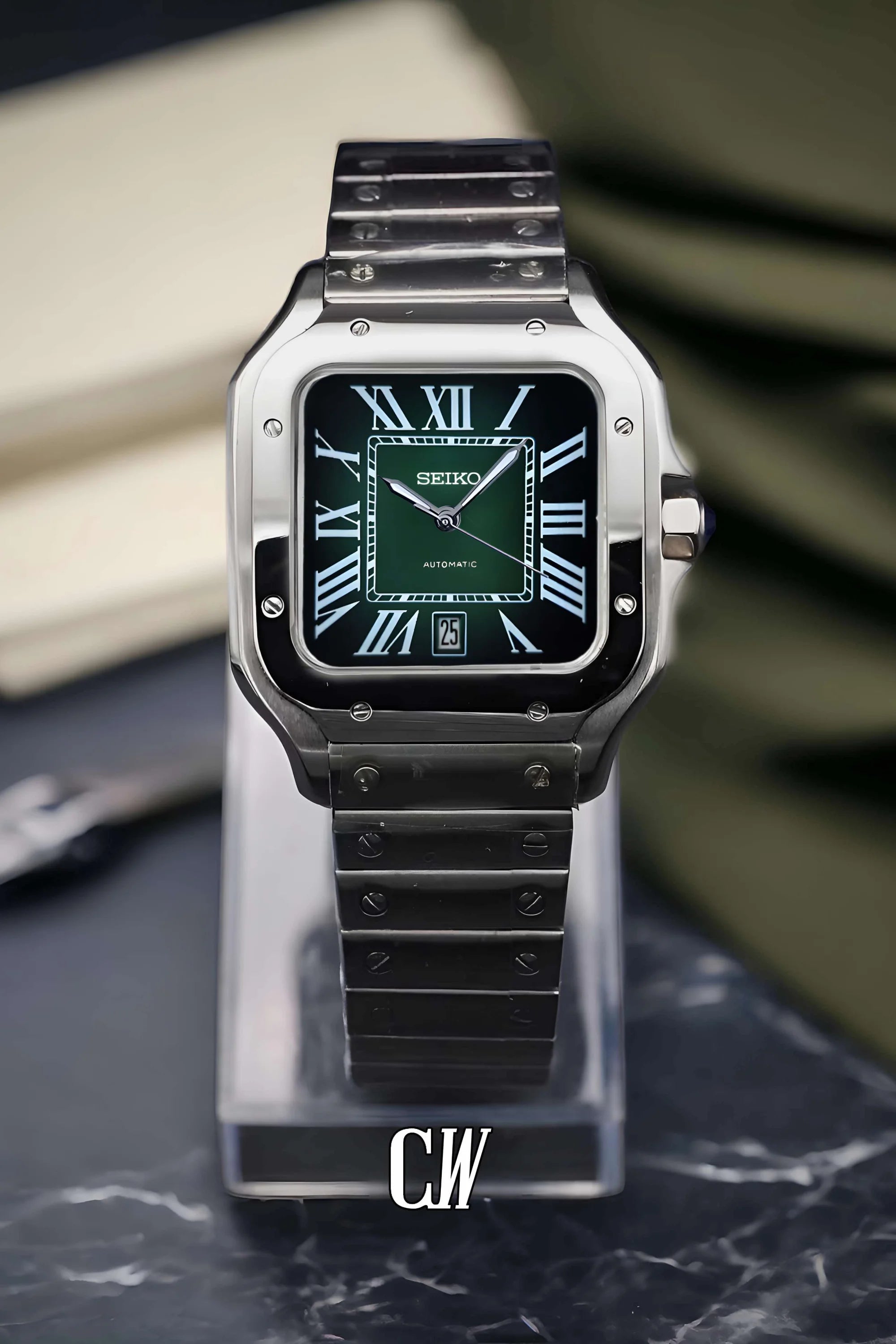 Santeiko Mod Santos style watch green - Circa Watch Labs