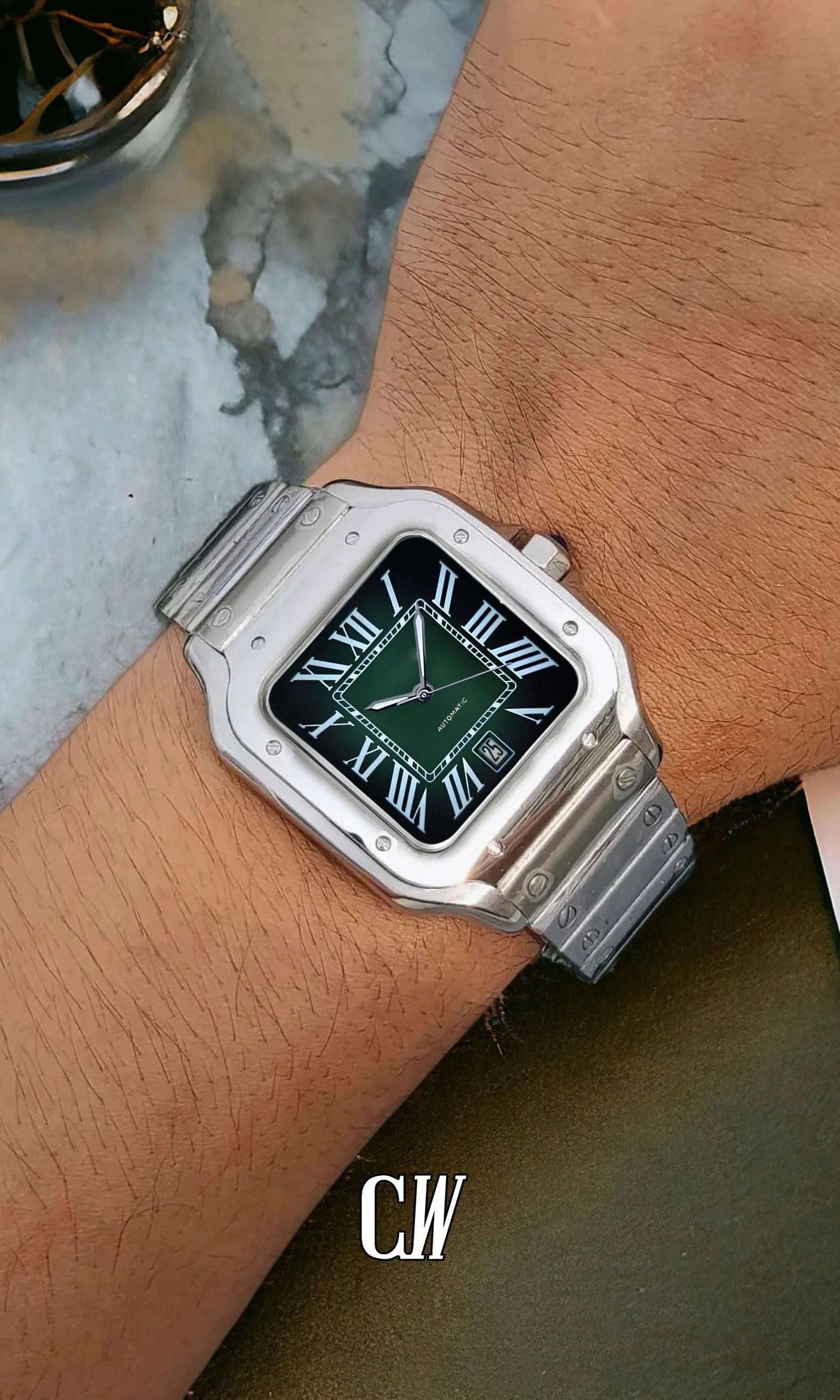Santeiko Mod Santos style watch green - Circa Watch Labs