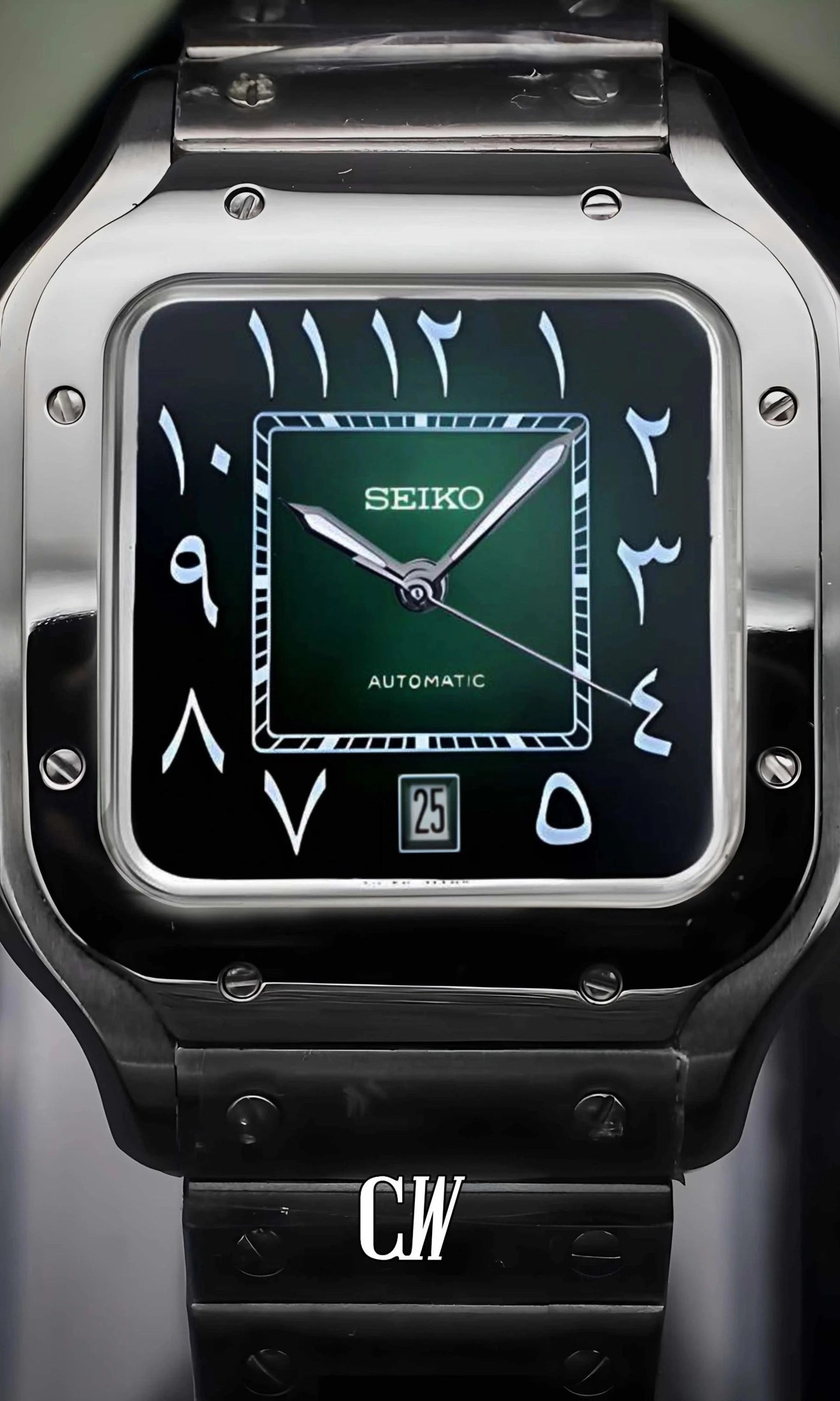 Santeiko Mod Santos style watch green arabic - Circa Watch Labs