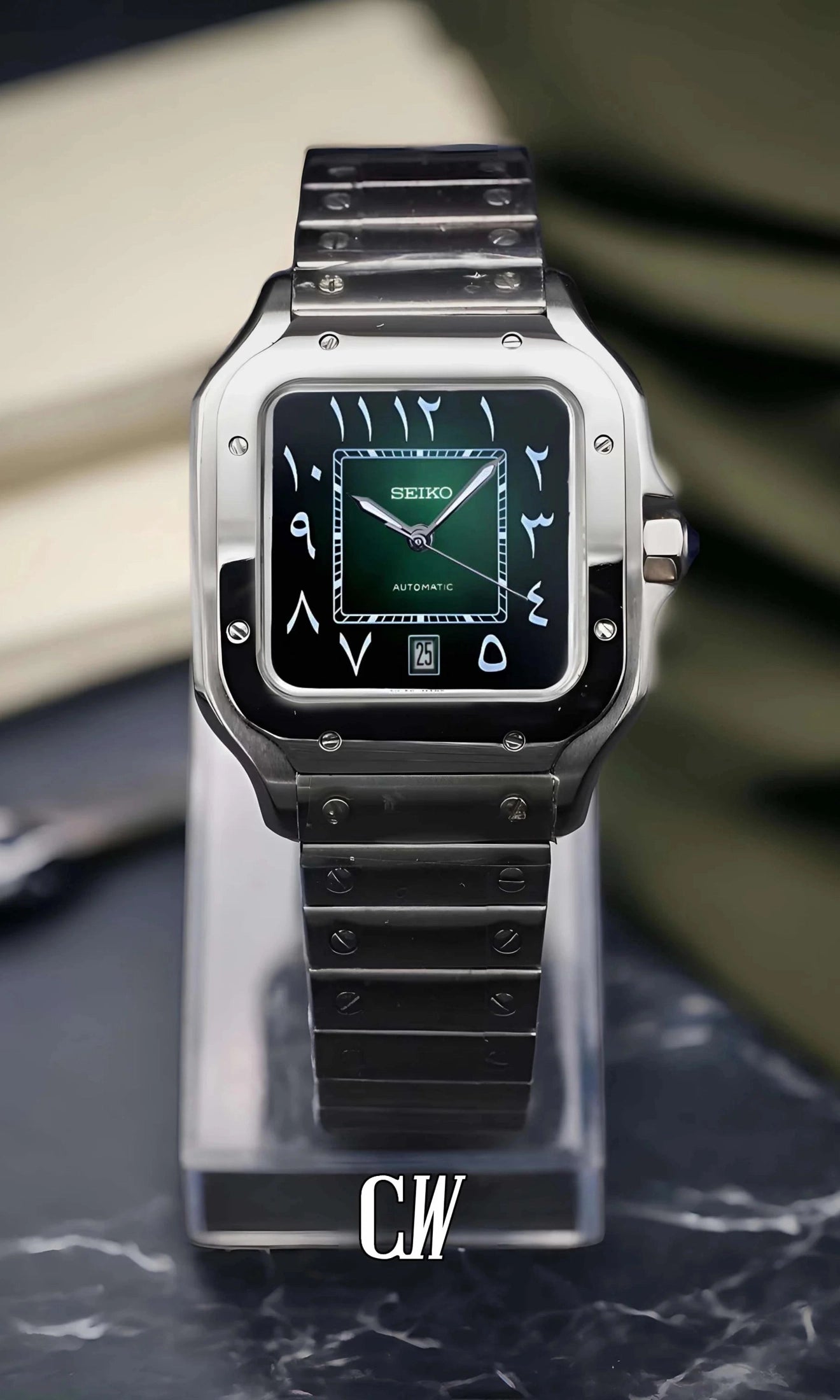 Santeiko Mod Santos style watch green arabic - Circa Watch Labs