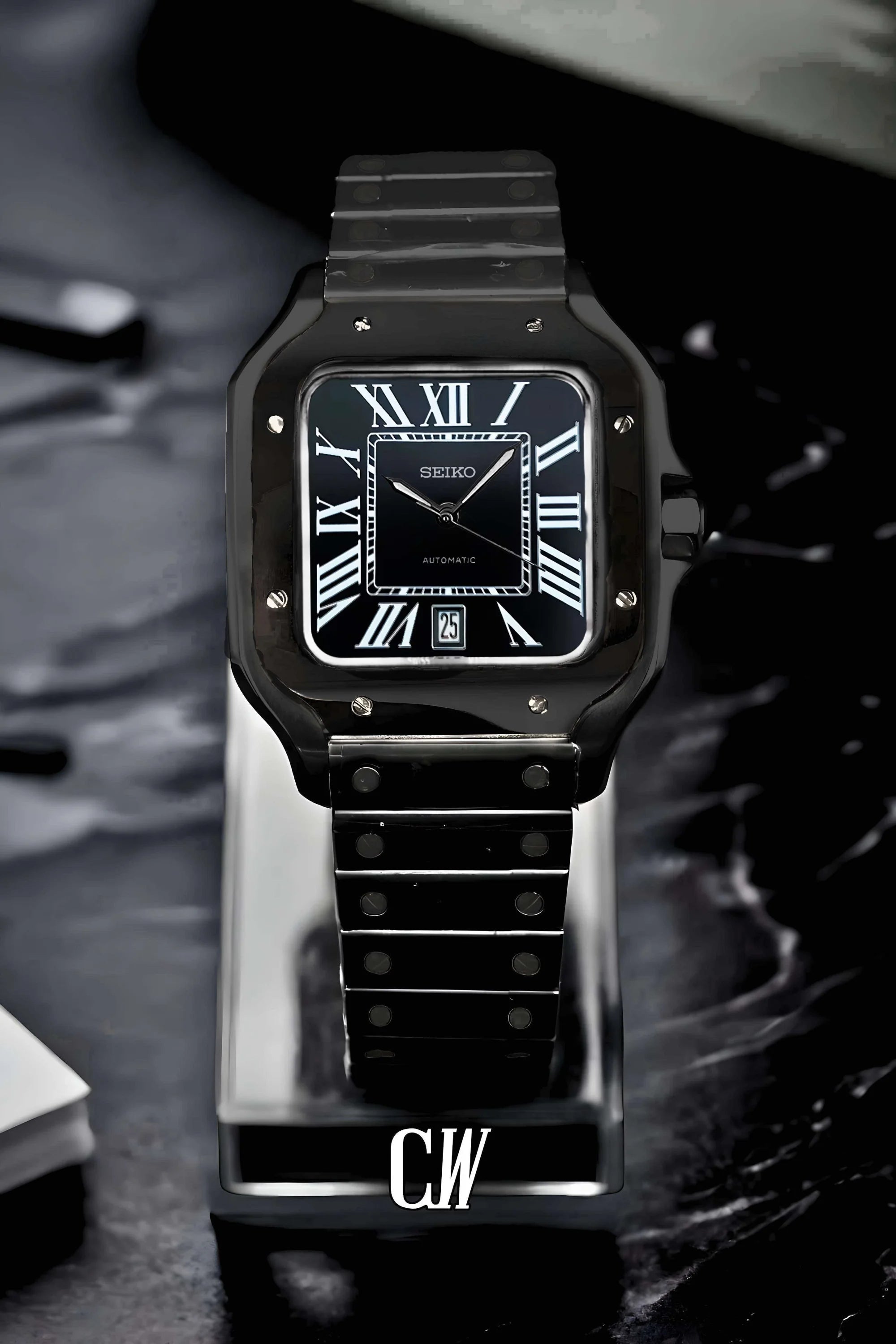Santeiko Mod Santos style watch triple black - Circa Watch Labs
