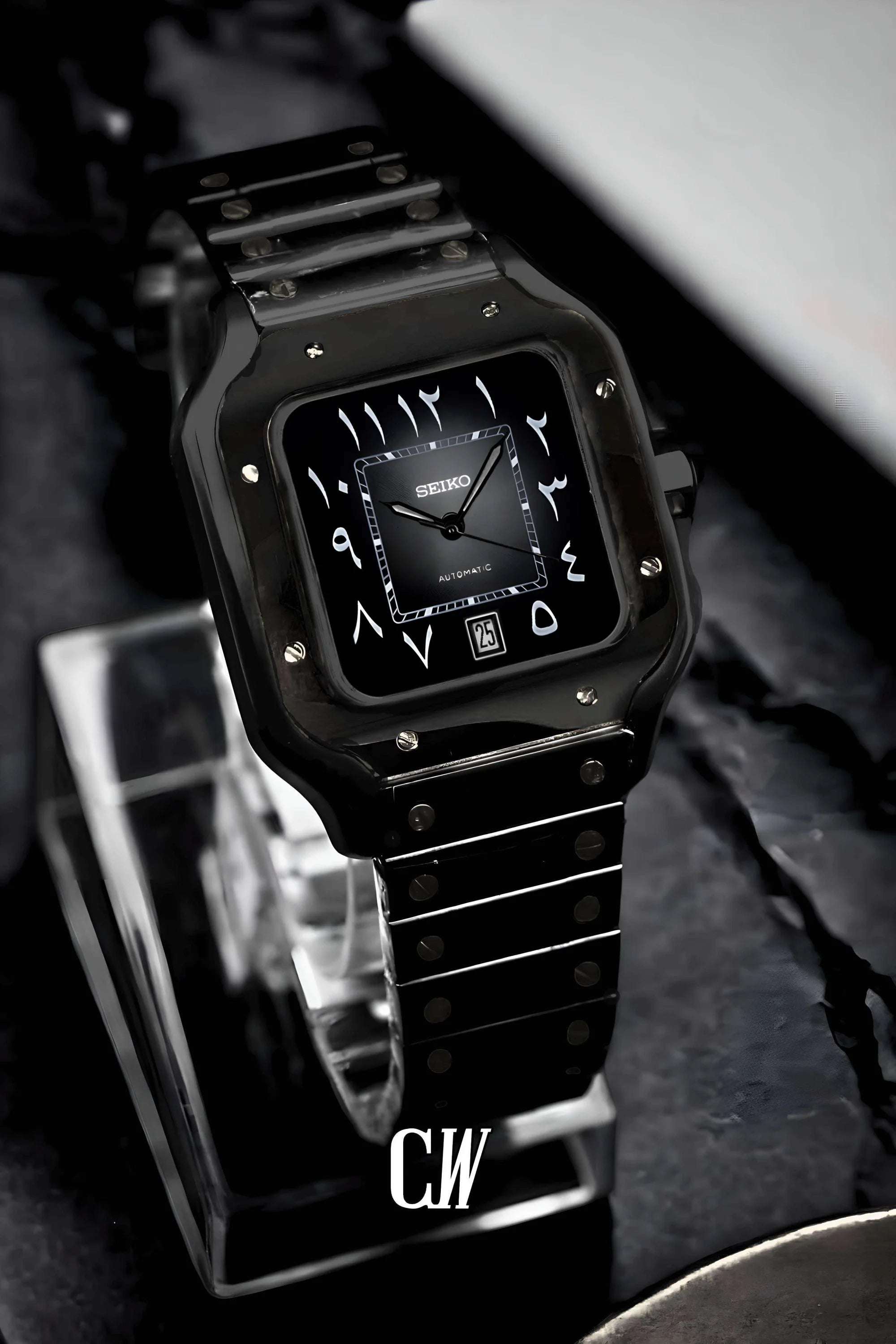 Santeiko Mod Santos style watch triple black arabic