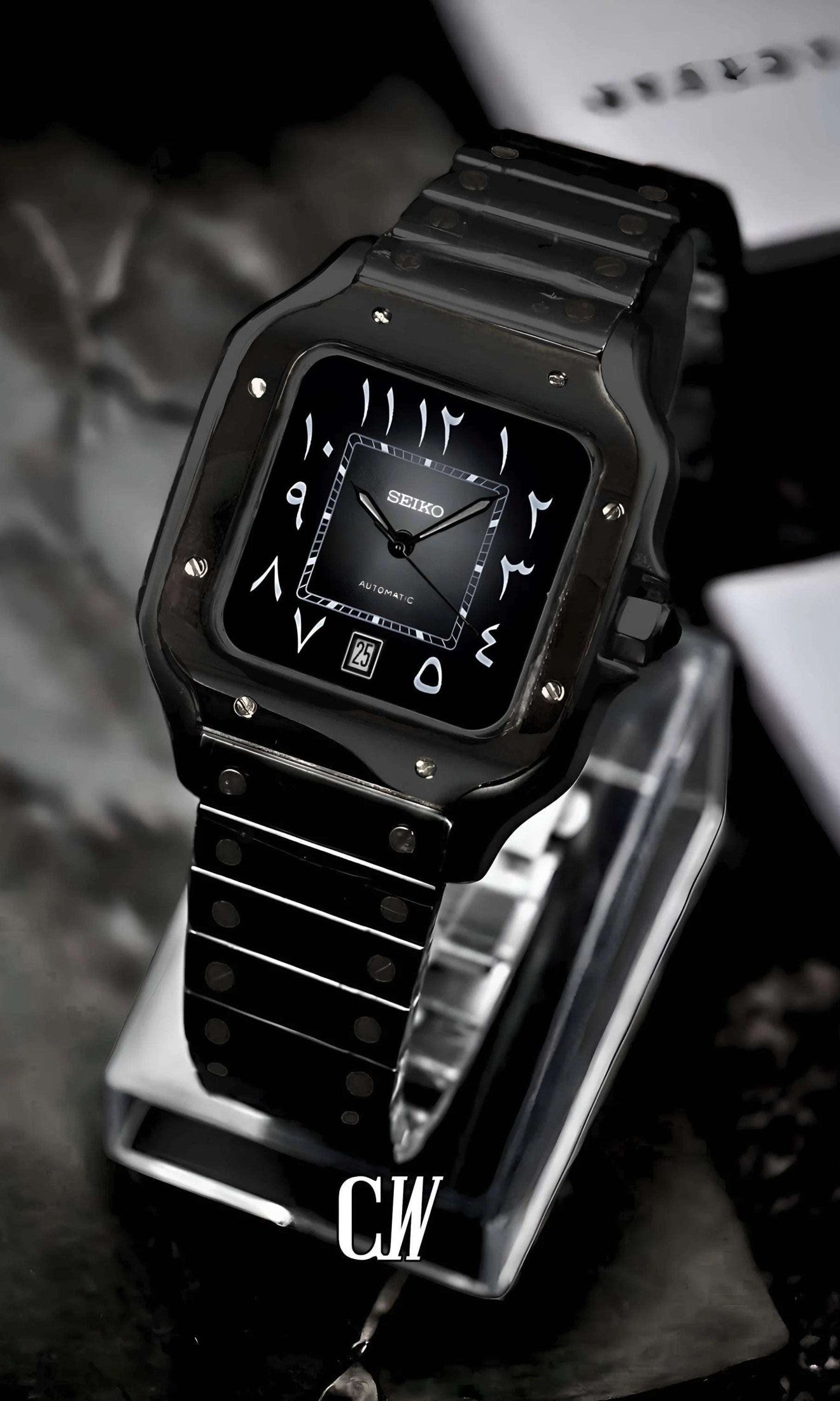 seiko mod Santeiko Mod Santos style watch triple black arabic