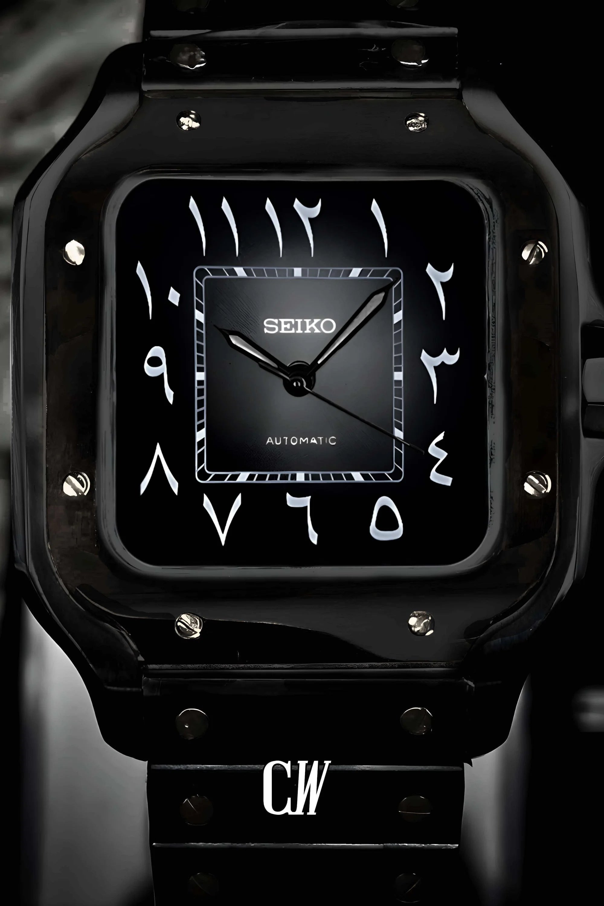 Santeiko Mod Santos style watch triple black arabic - Circa Watch Labs
