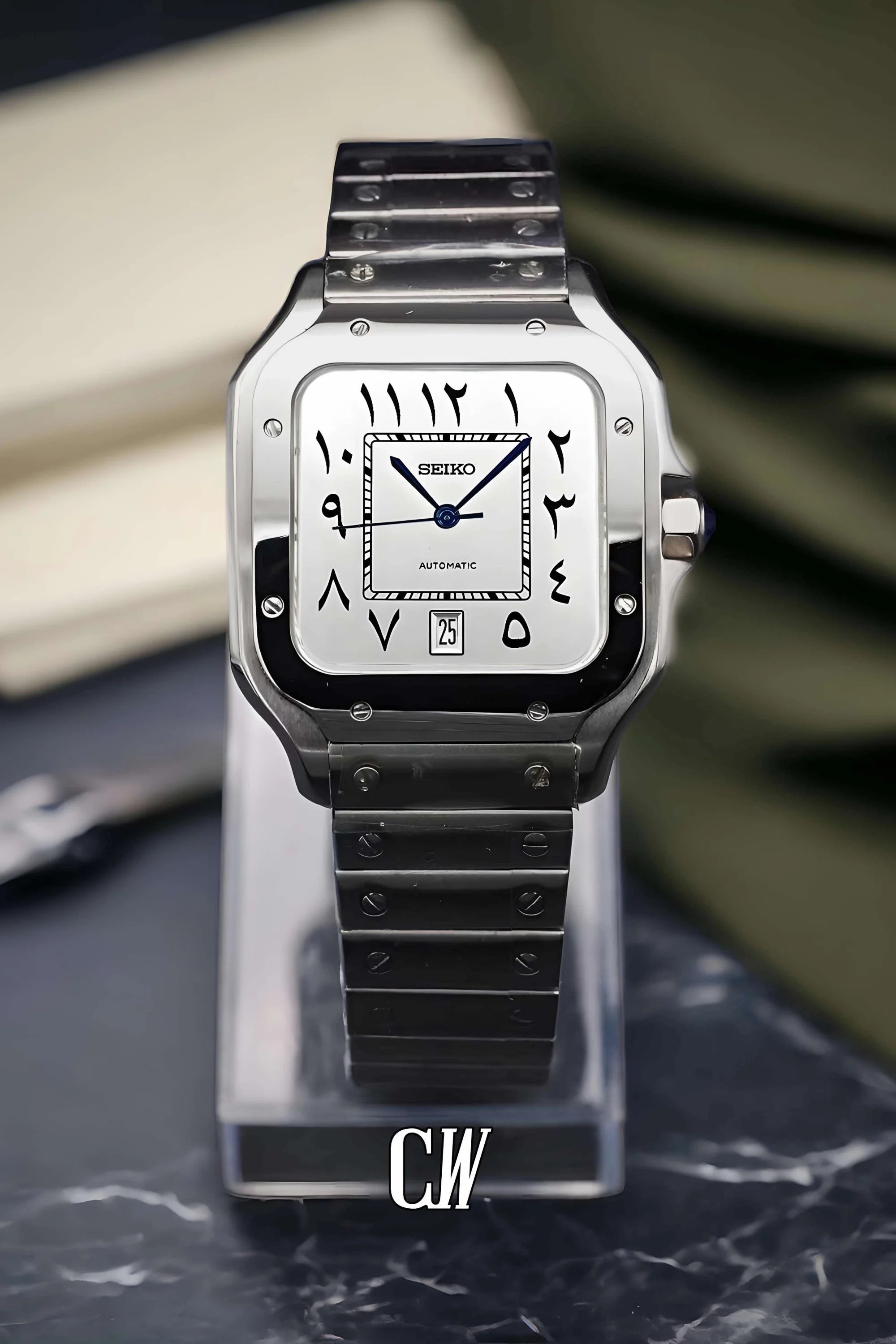 Santeiko Mod Santos style watch white arabic - Circa Watch Labs
