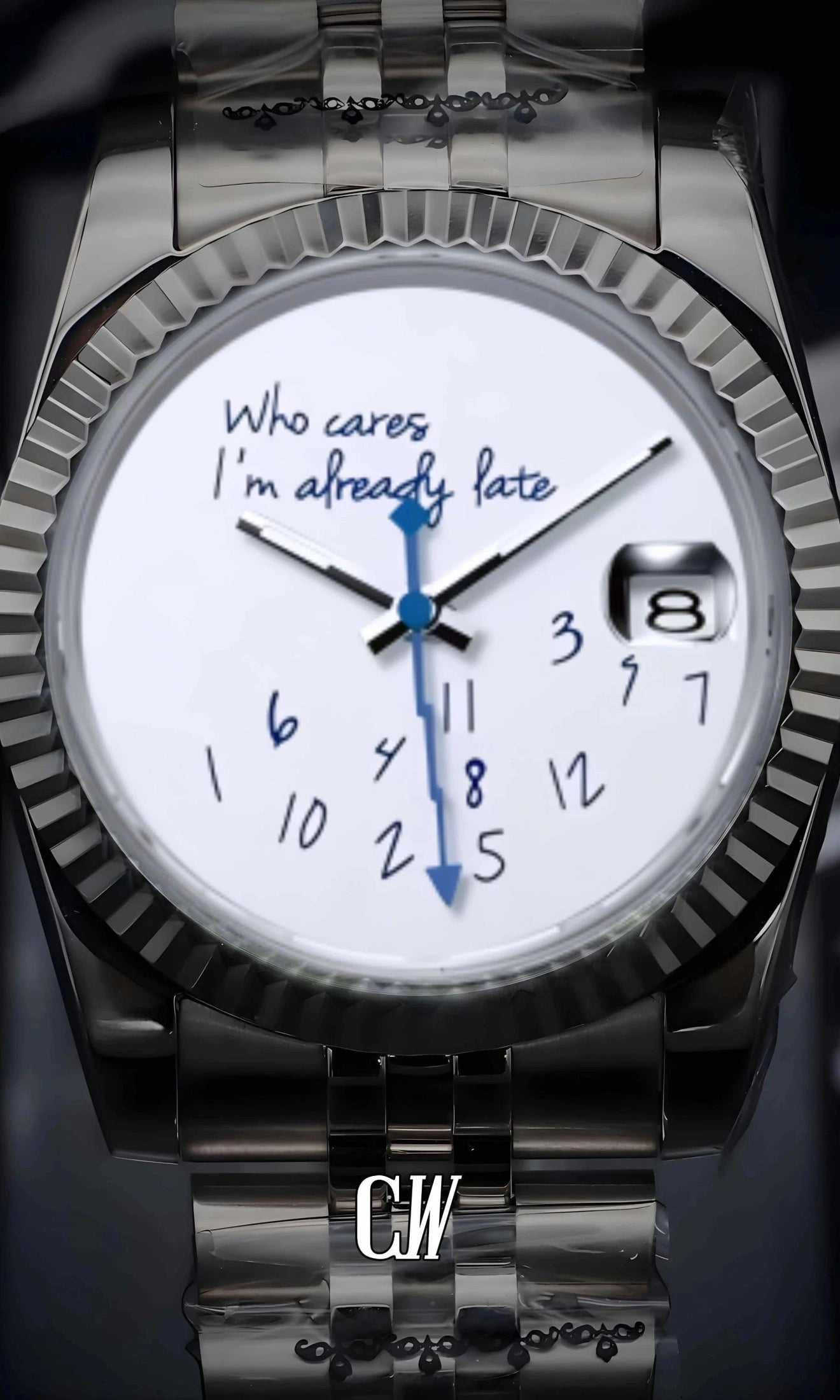 Seiko mod datejust 'who cares I'm already late' white watch - Circa Watch Labs