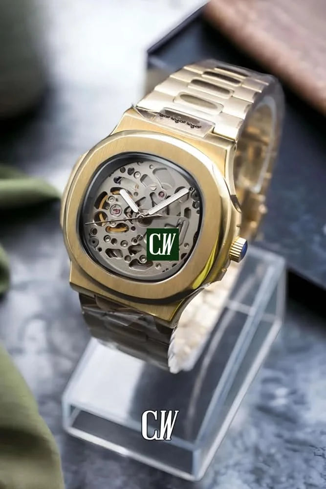 Seikonautilus mod skeleton watch yellow gold - Circa Watch Labs