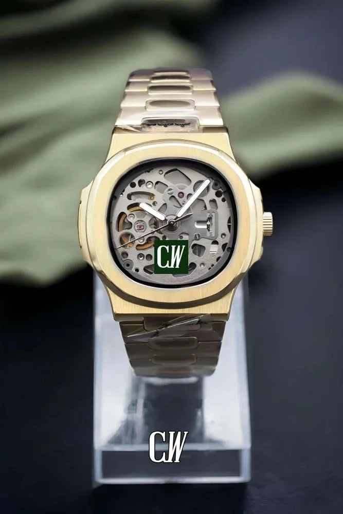 Seikonautilus mod skeleton watch yellow gold - Circa Watch Labs