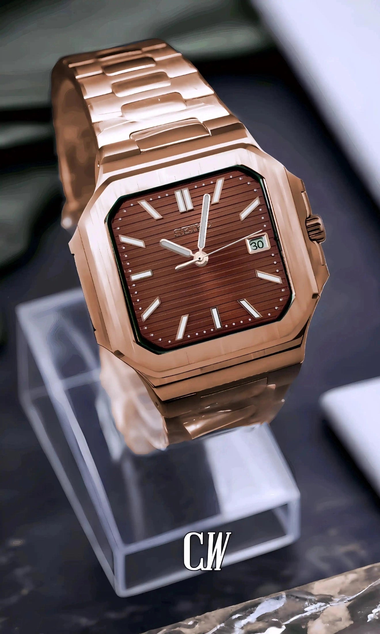 Seikocubitus mod watch rose gold brown - Circa Watch Labs