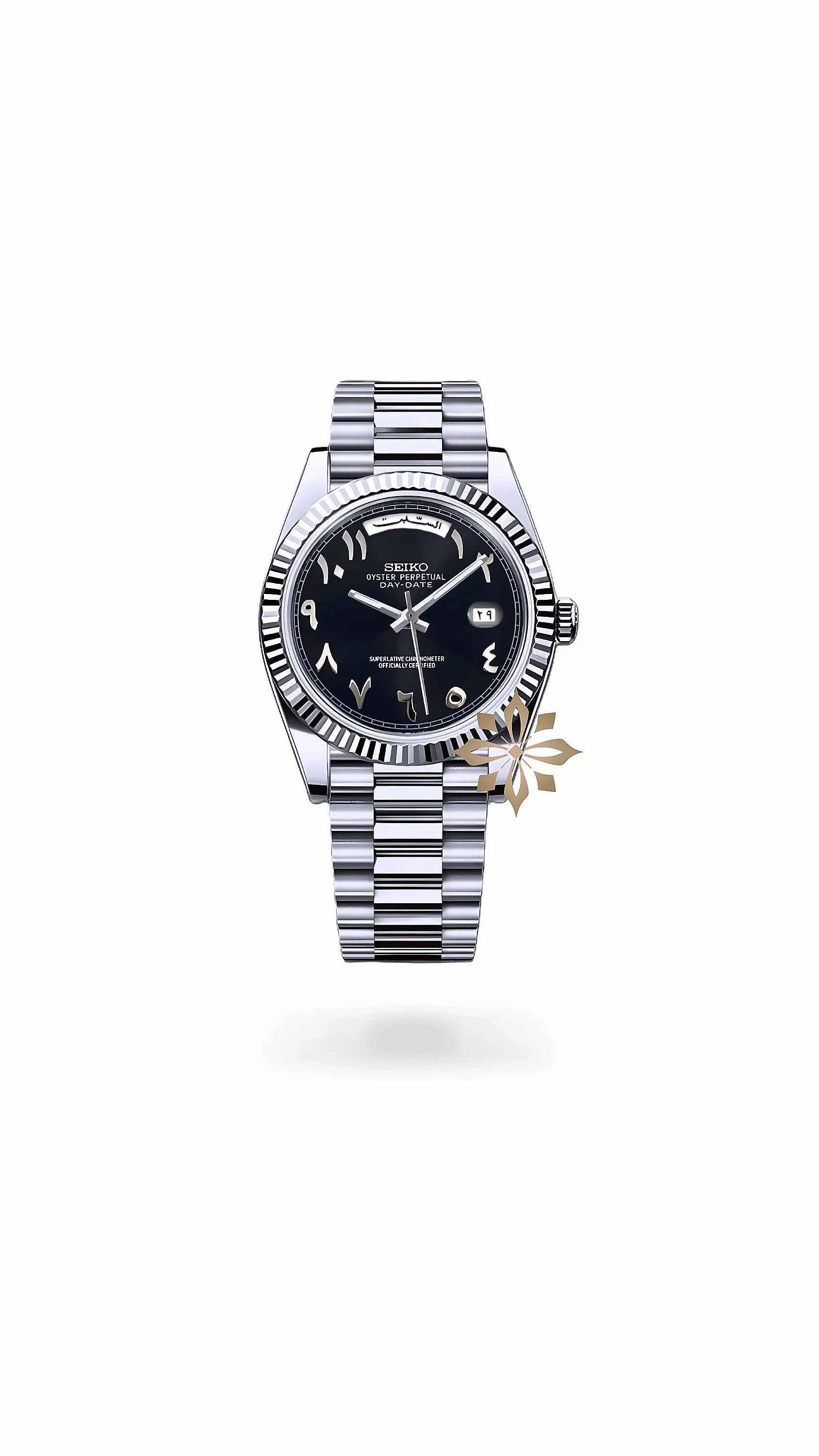 Seikojust mod daydate black arabic automatic watch - Circa Watch Labs