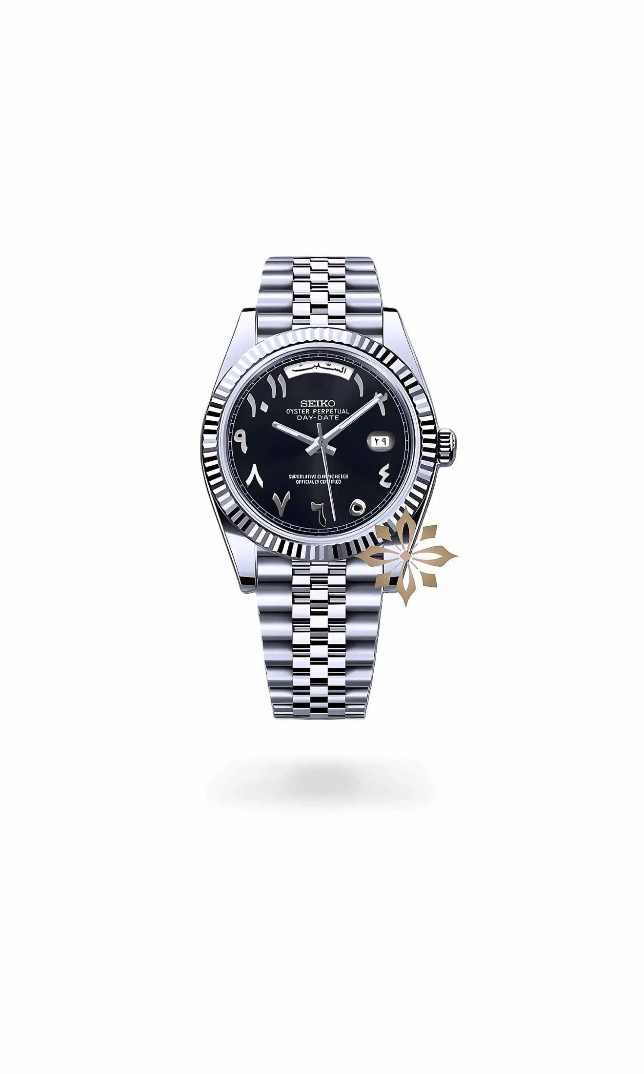 Seikojust mod daydate black arabic automatic watch - Circa Watch Labs