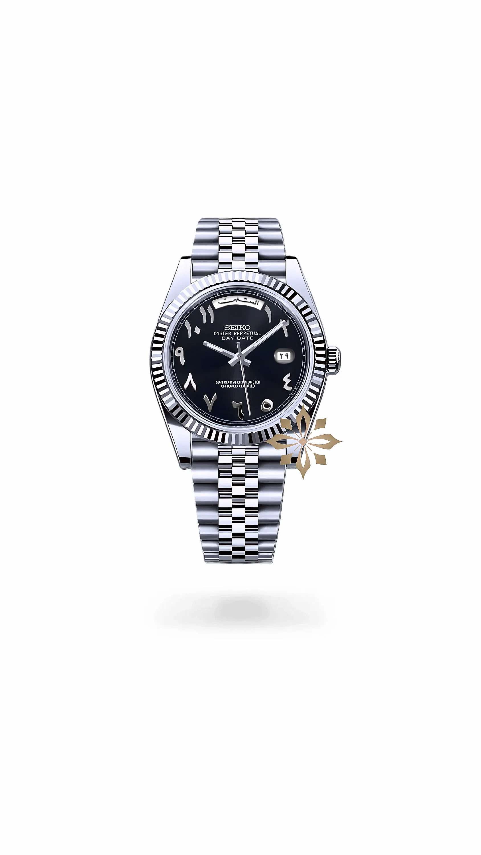 Seikojust mod daydate black arabic automatic watch - Circa Watch Labs seiko mod