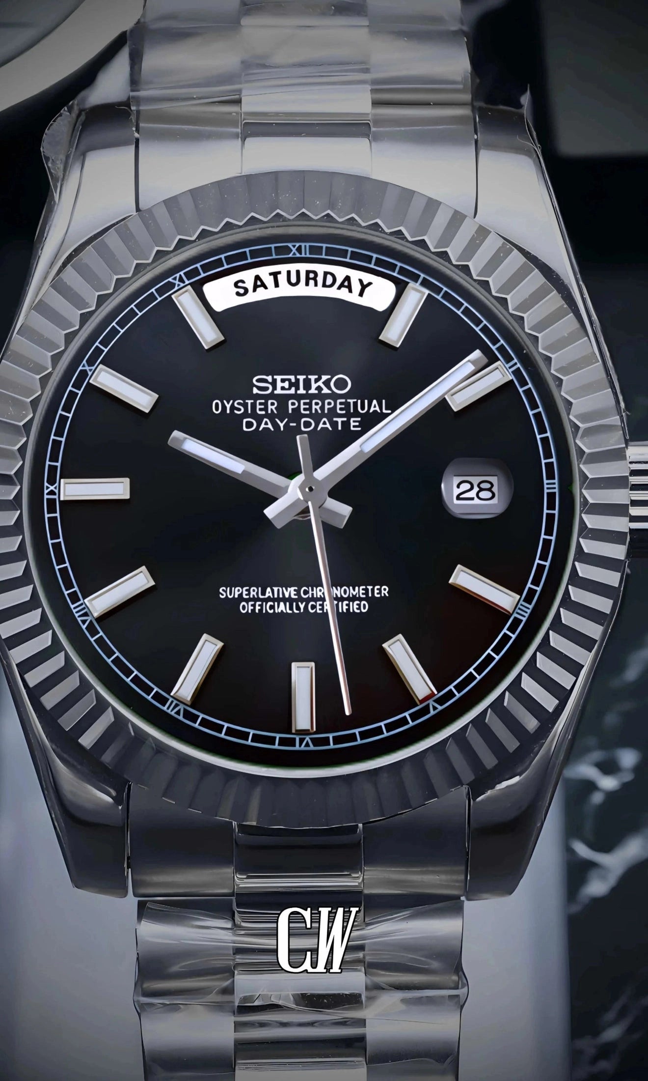 Seikojust mod daydate black automatic watch - Circa Watch Labs