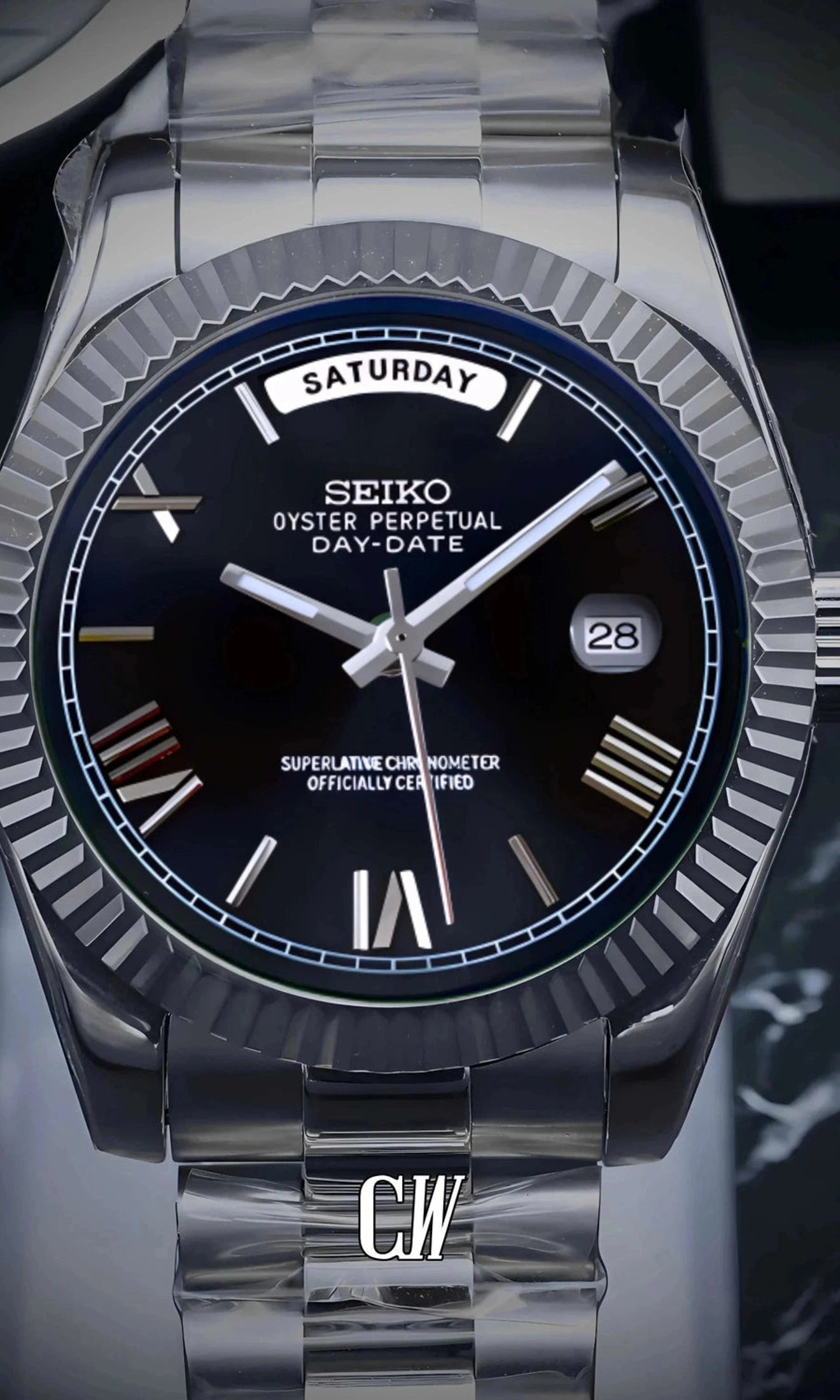 Seikojust mod daydate black roman numeral automatic watch - Circa Watch Labs