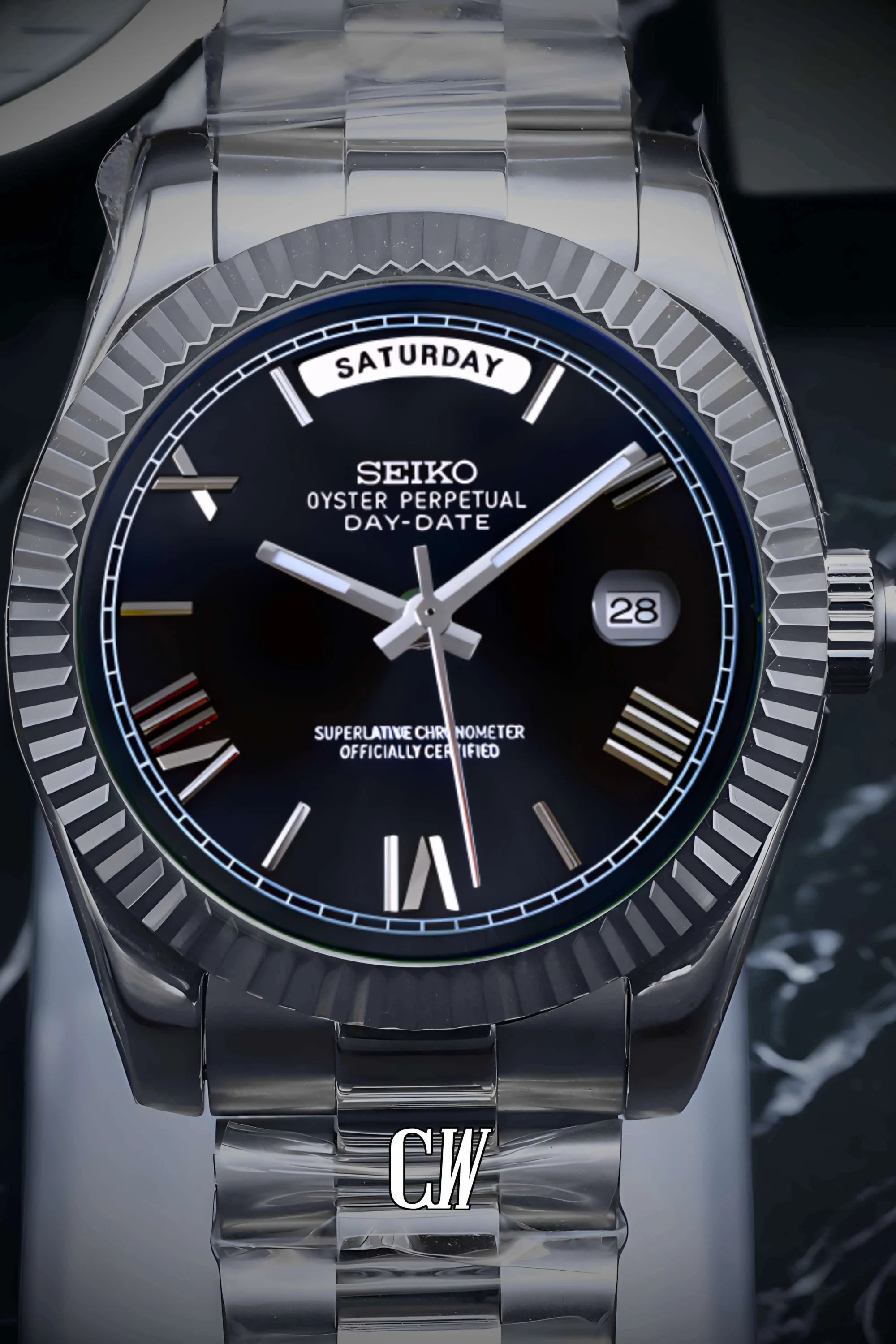 Seikojust mod daydate black roman numeral automatic watch - Circa Watch Labs