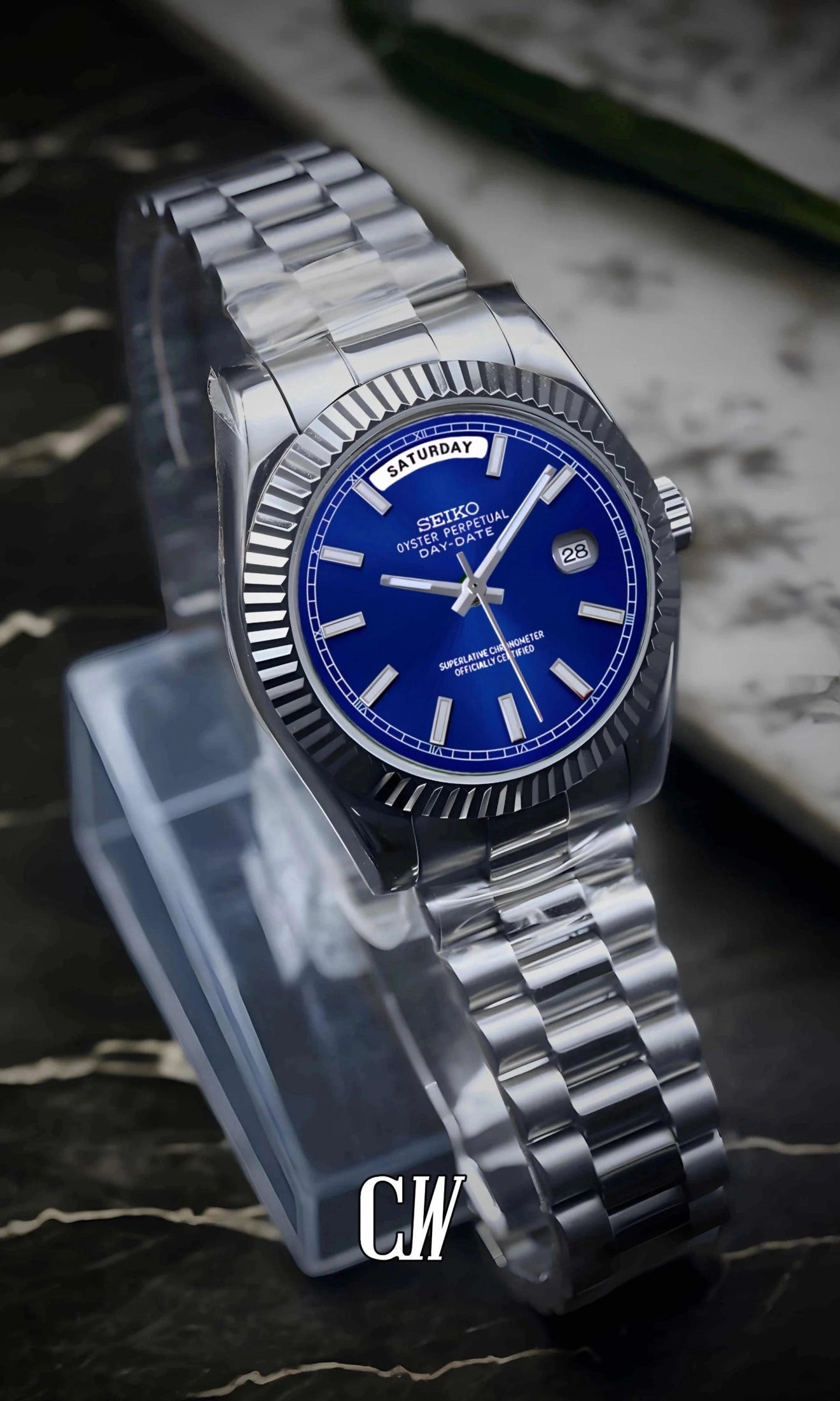 Seikojust mod daydate blue automatic watch - Circa Watch Labs