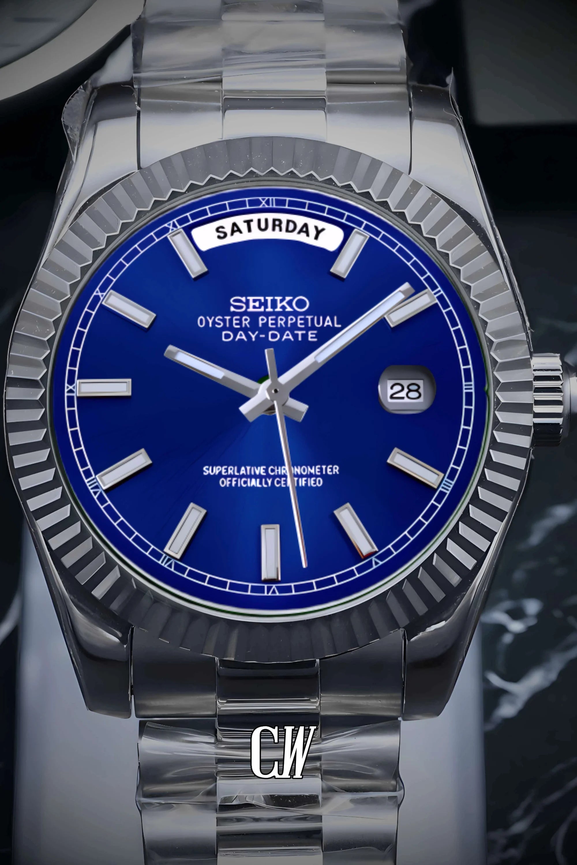 Seikojust mod daydate blue automatic watch - Circa Watch Labs
