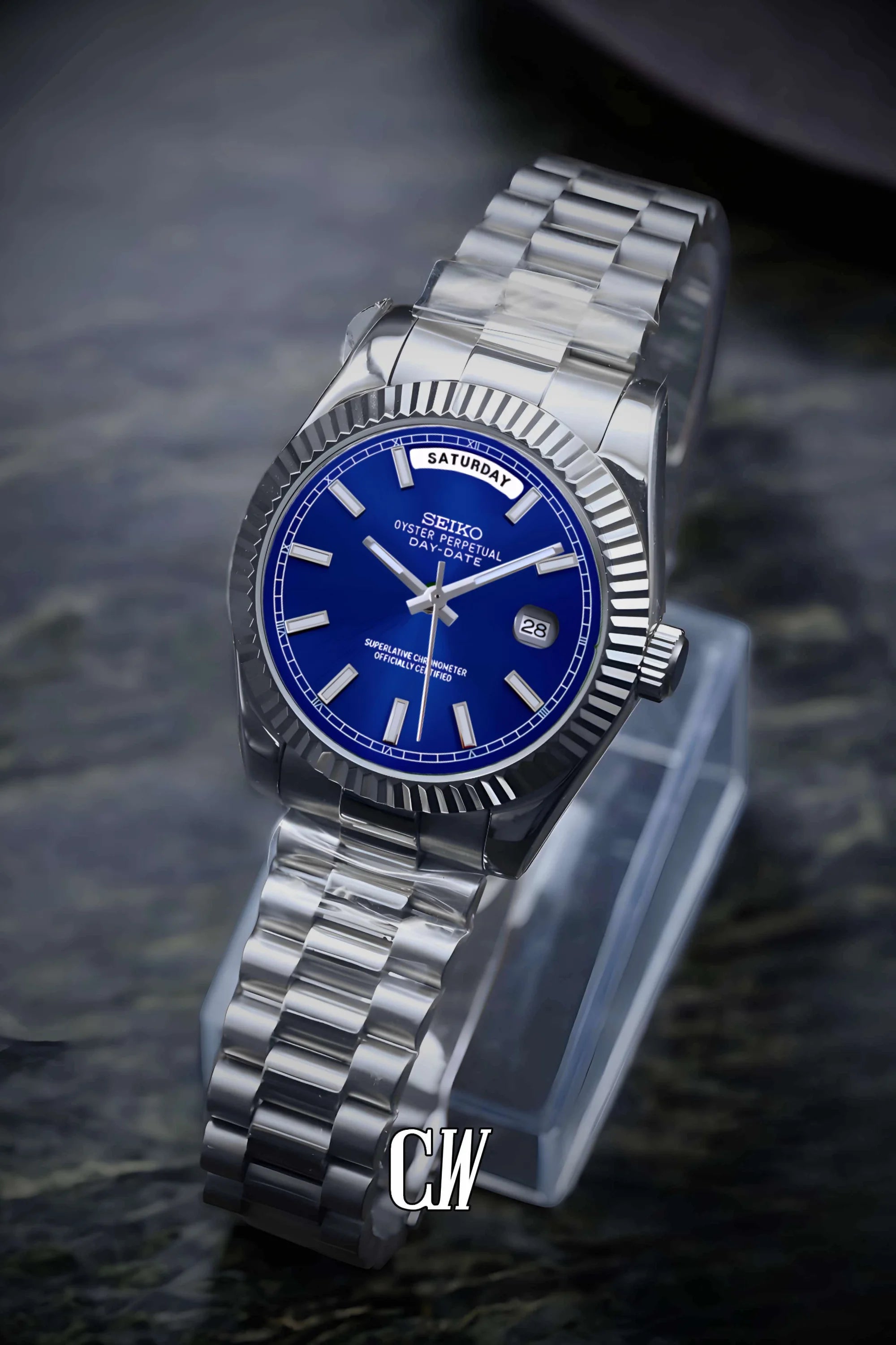 Seikojust mod daydate blue automatic watch - Circa Watch Labs