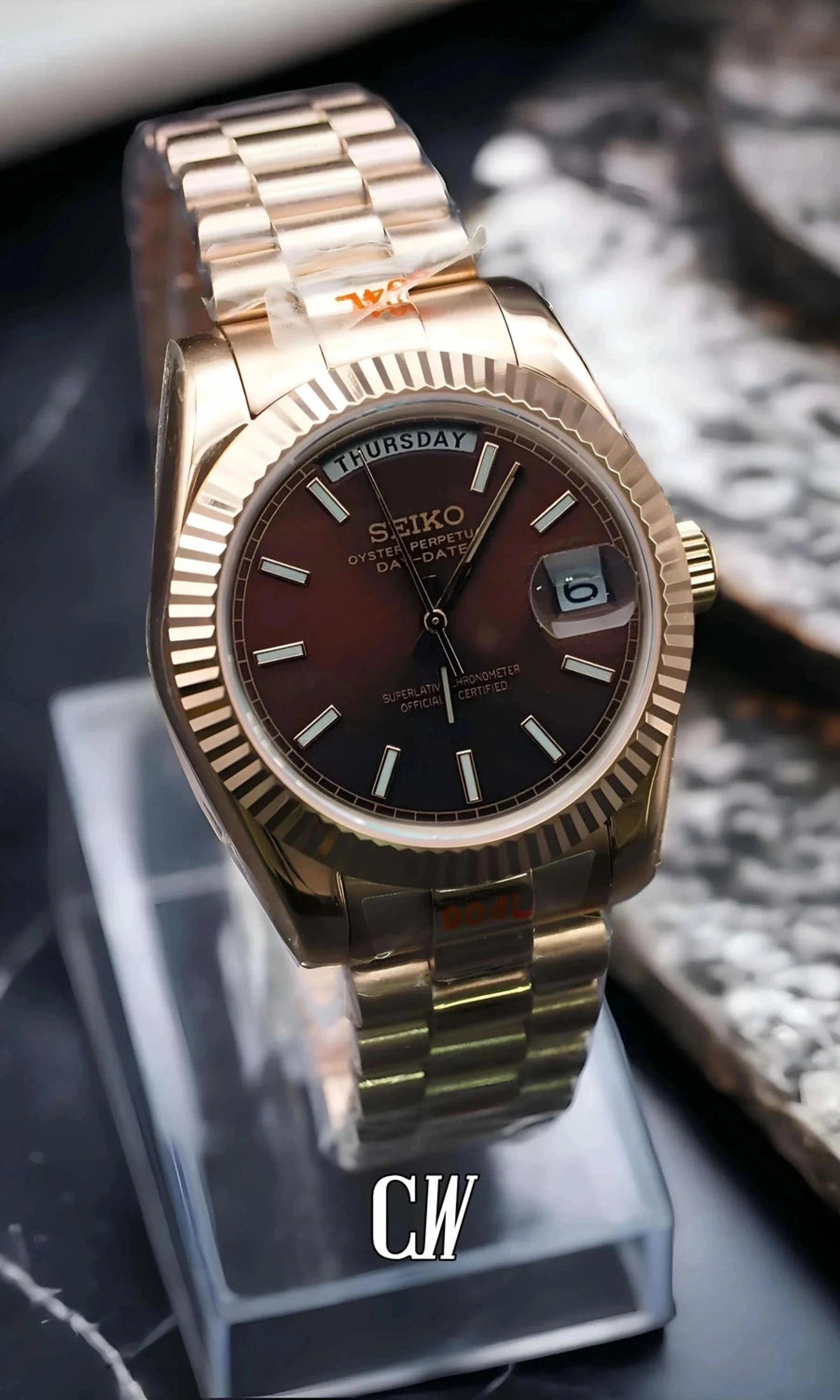 Seikojust mod daydate chocolate automatic watch - Circa Watch Labs