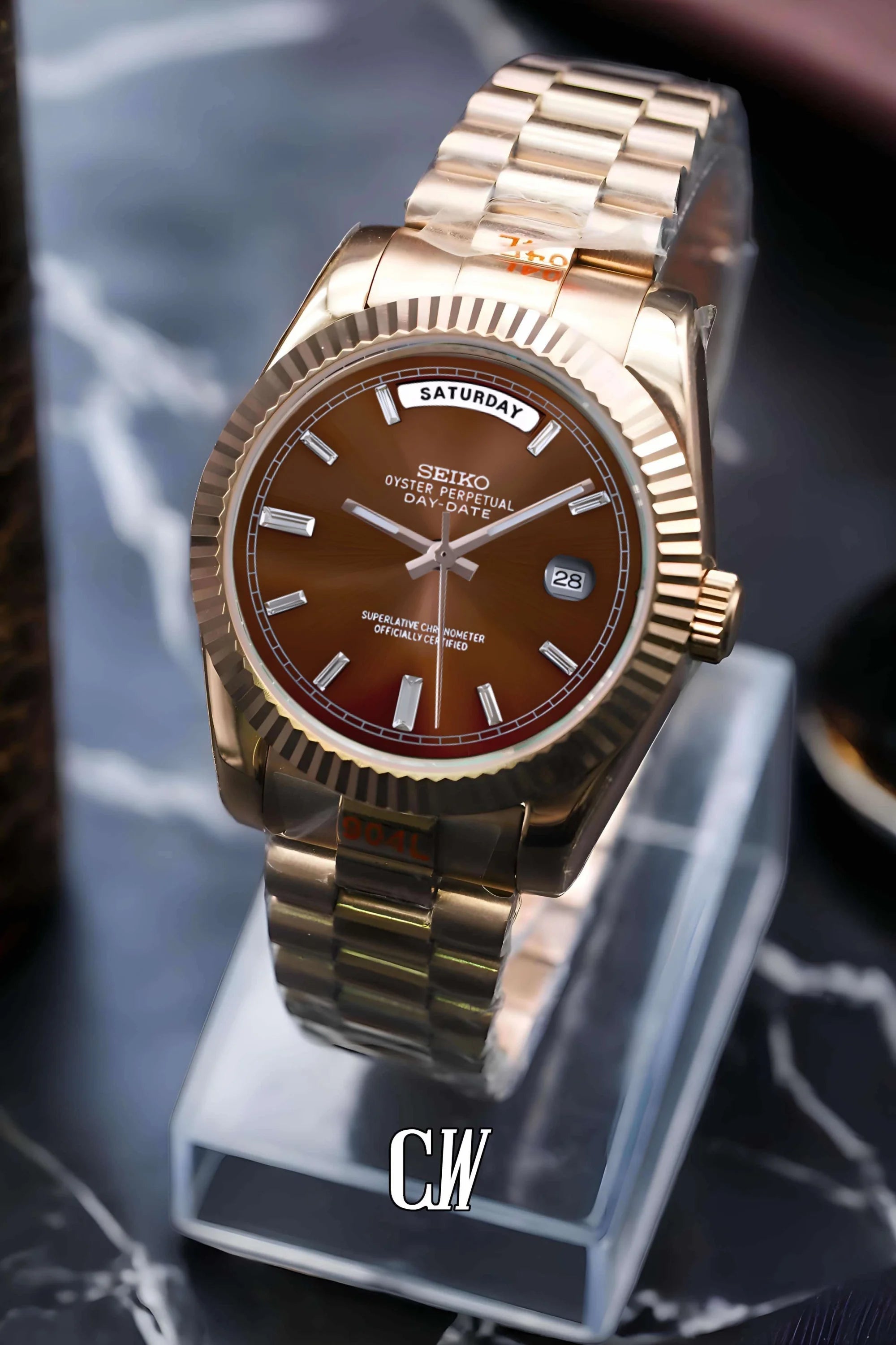 Seikojust mod daydate chocolate baguette dial automatic watch - Circa Watch Labs