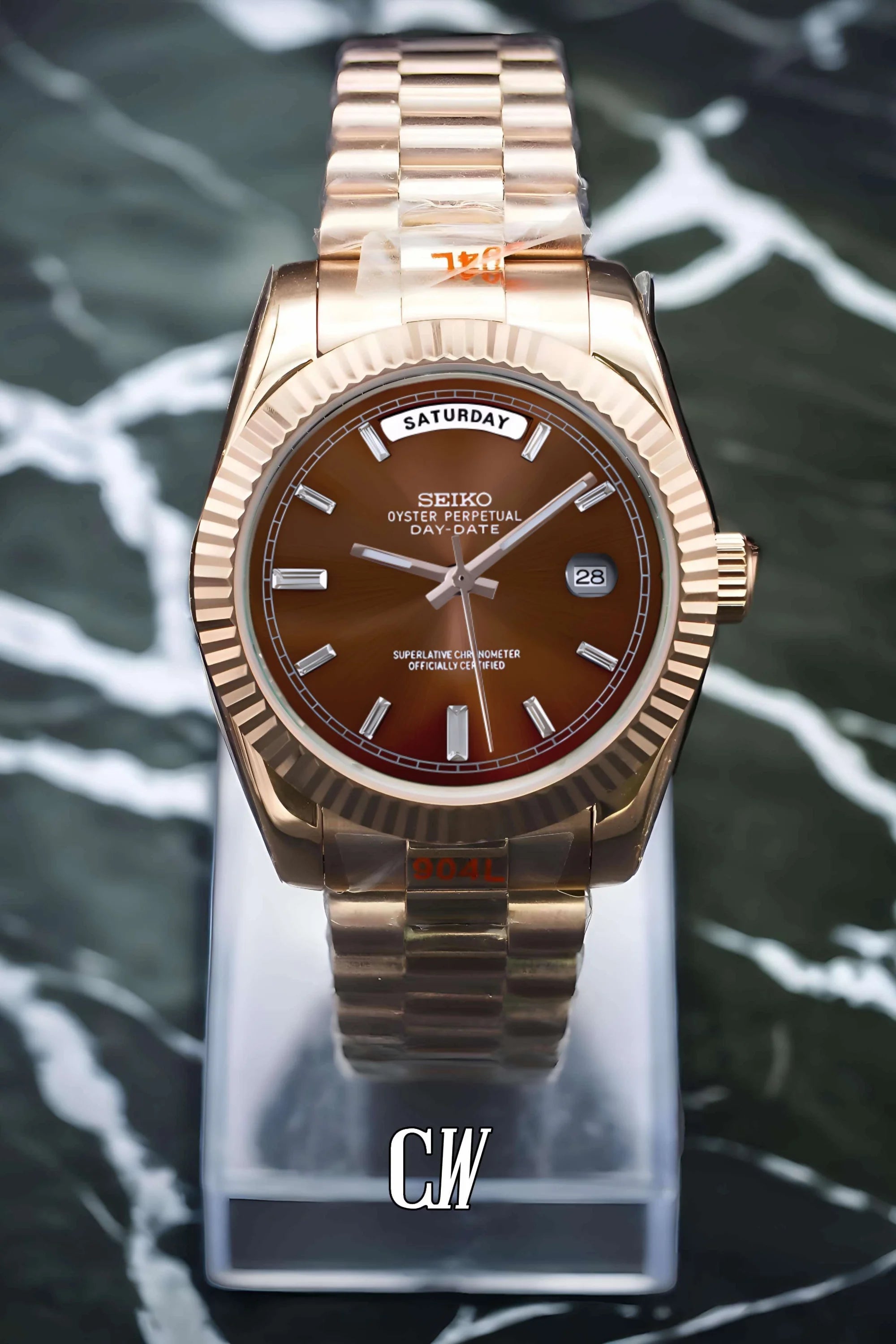 Seikojust mod daydate chocolate baguette dial automatic watch - Circa Watch Labs