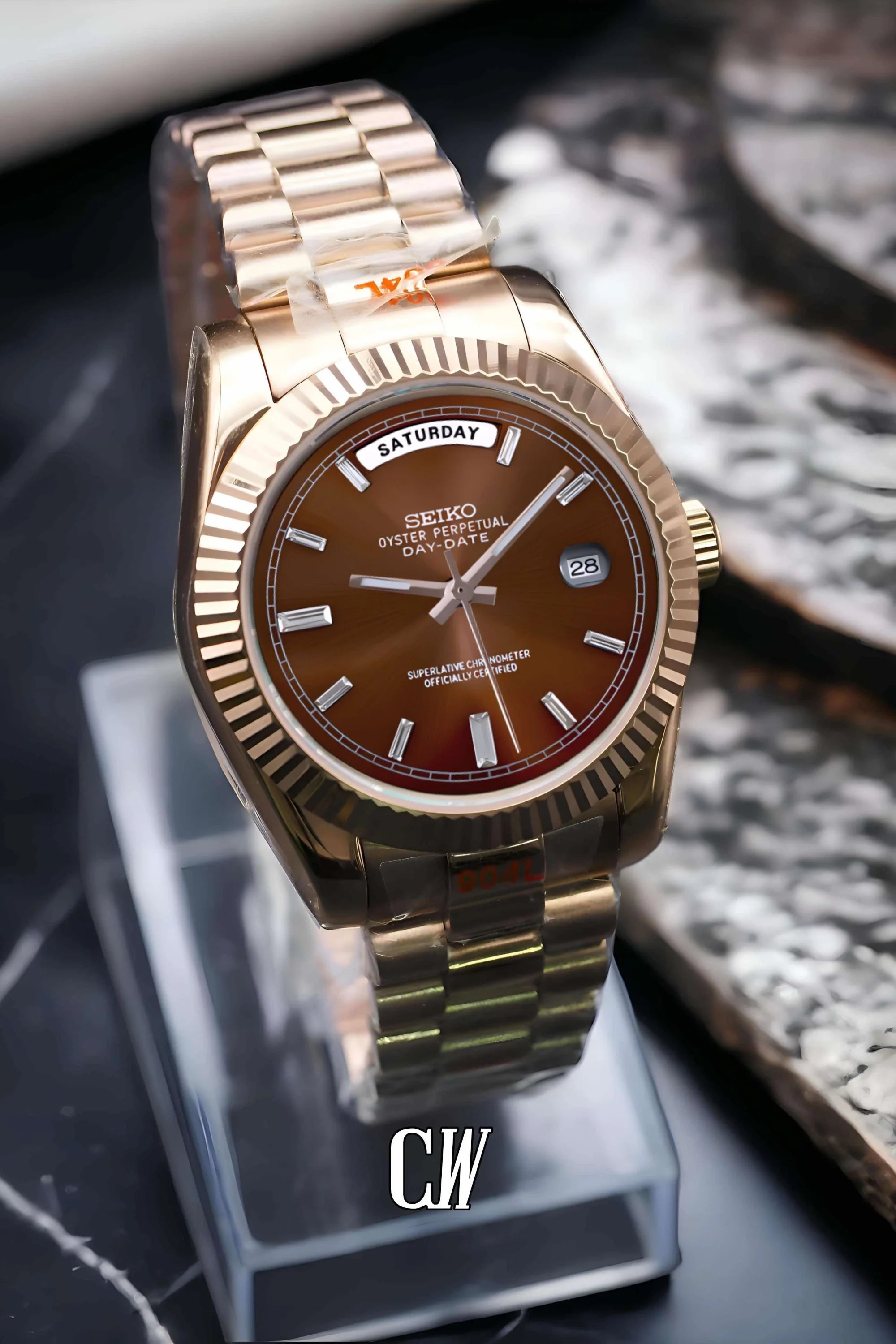 Seikojust mod daydate chocolate baguette dial automatic watch - Circa Watch Labs