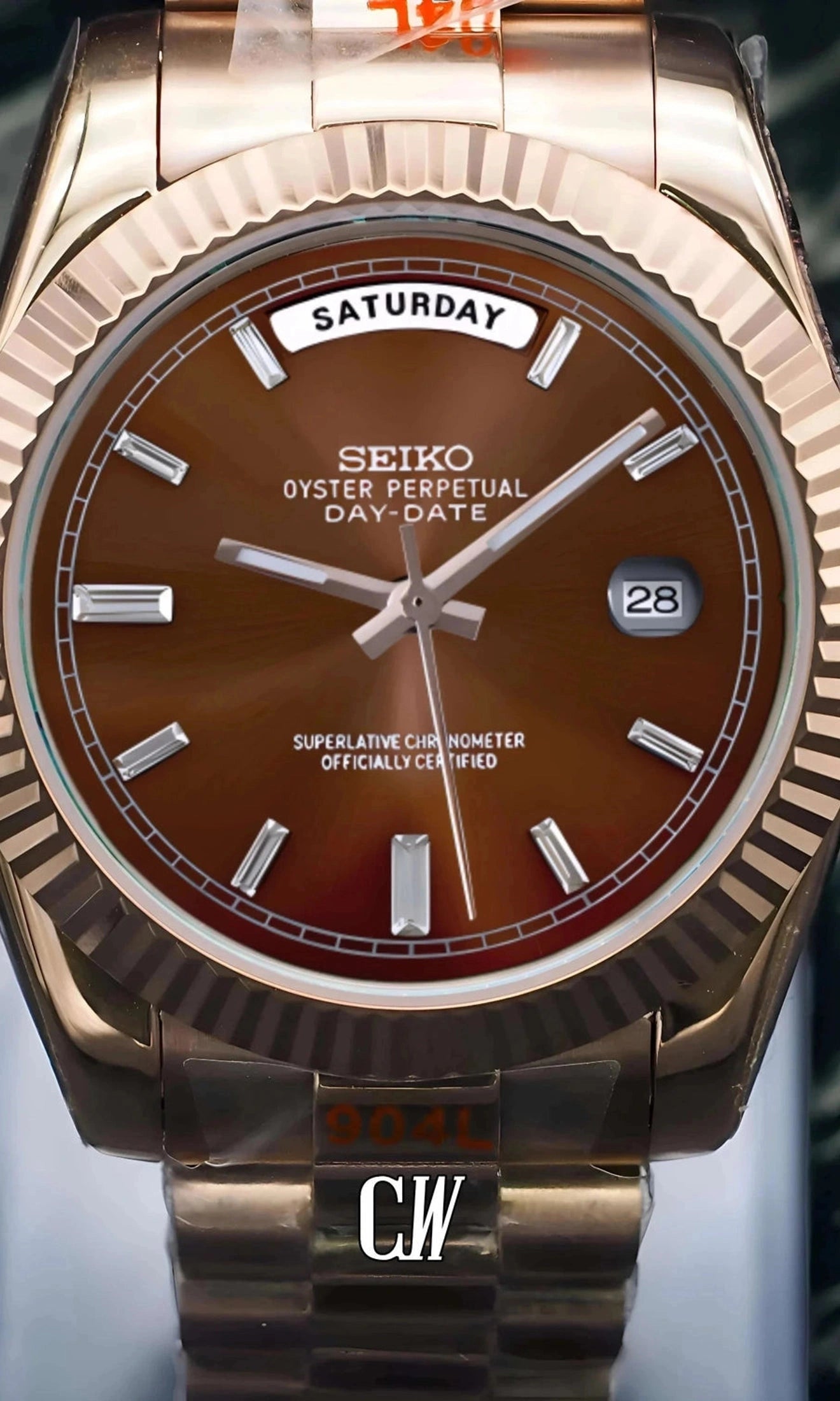 Seikojust mod daydate chocolate baguette dial automatic watch - Circa Watch Labs