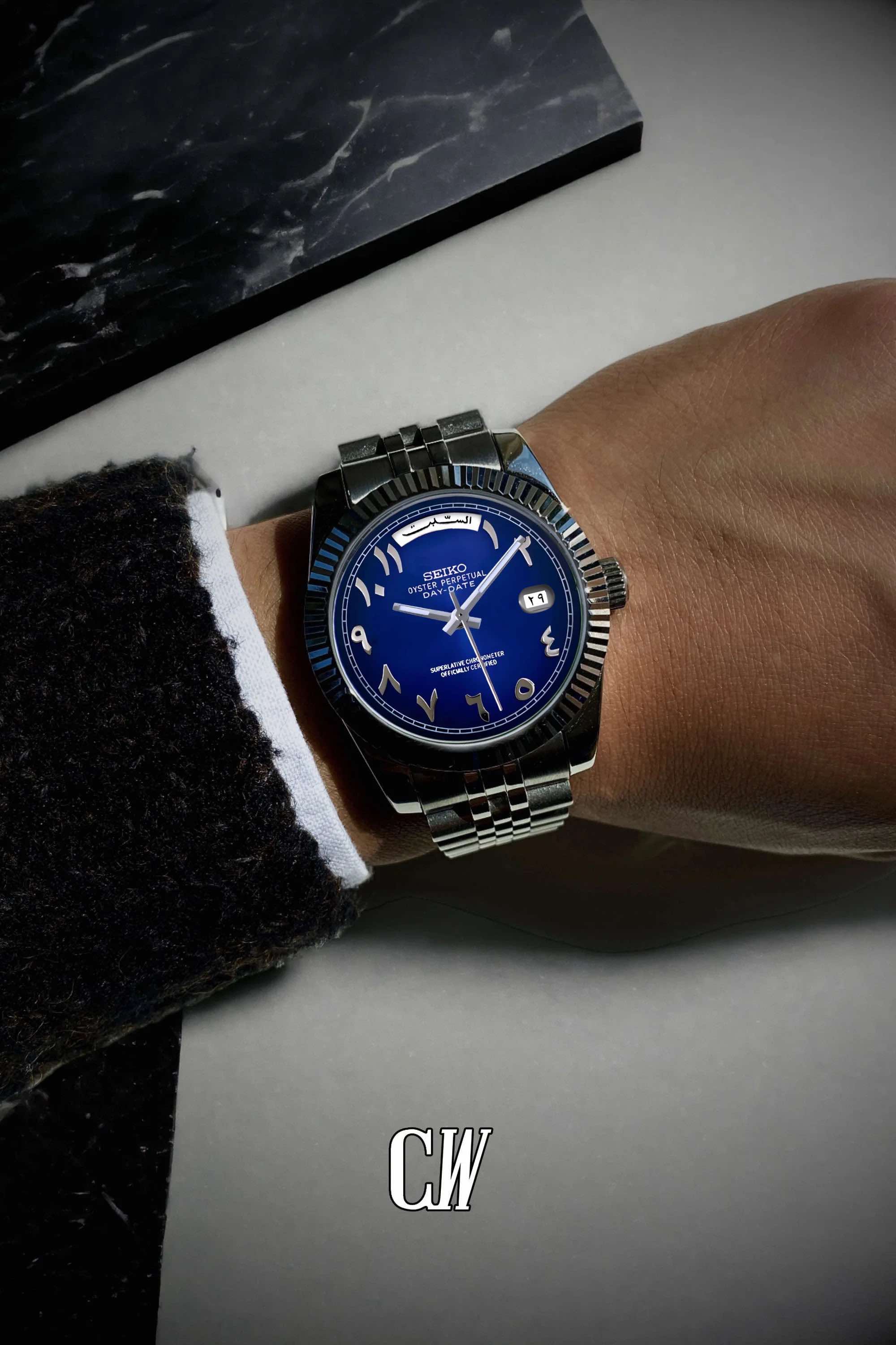 Seikojust mod daydate dark blue arabic automatic watch