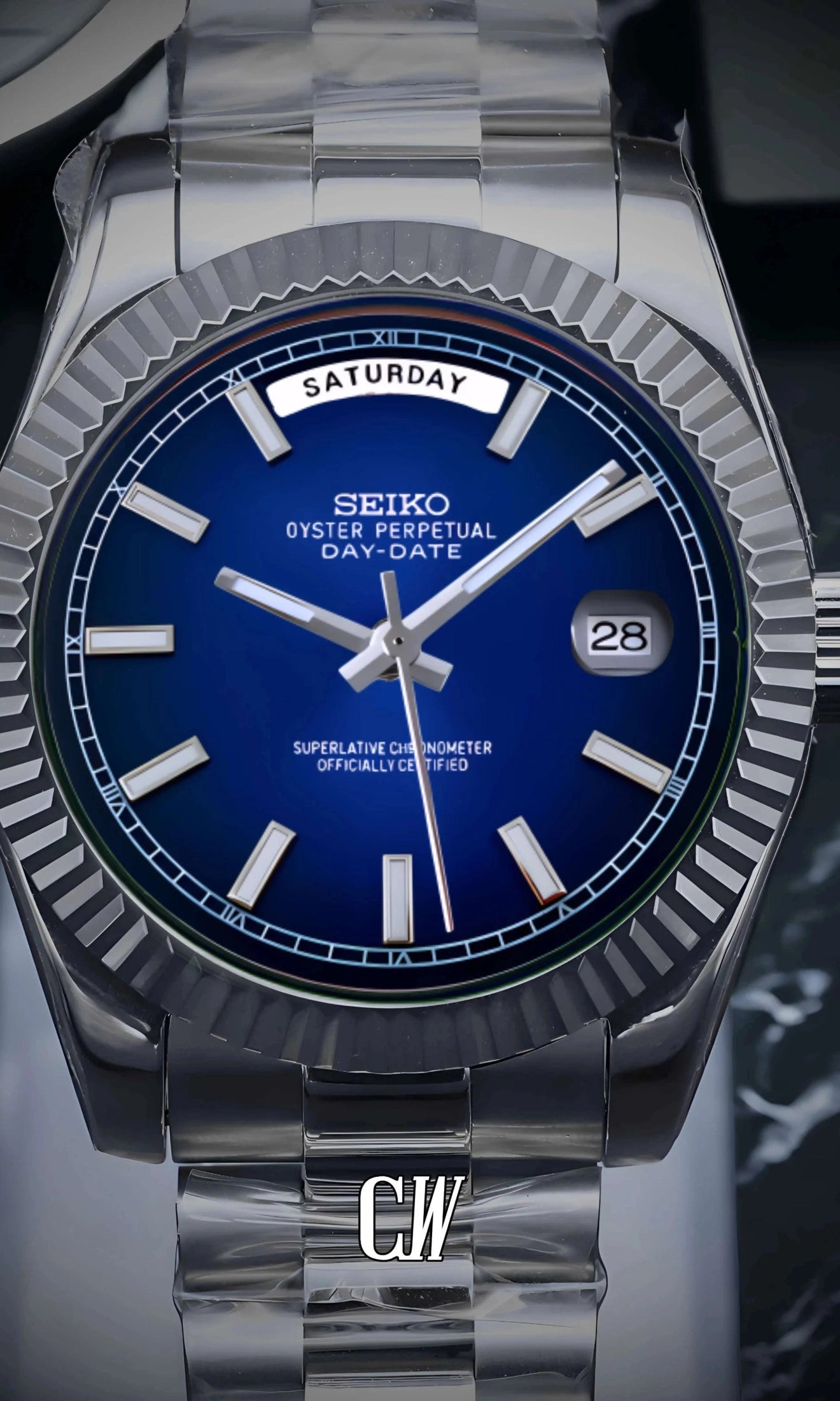 Seikojust mod daydate dark blue automatic watch - Circa Watch Labs