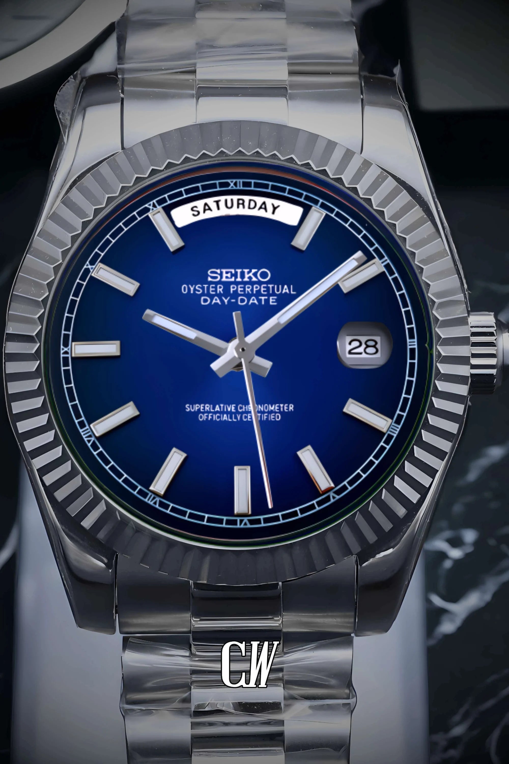 Seikojust mod daydate dark blue automatic watch - Circa Watch Labs