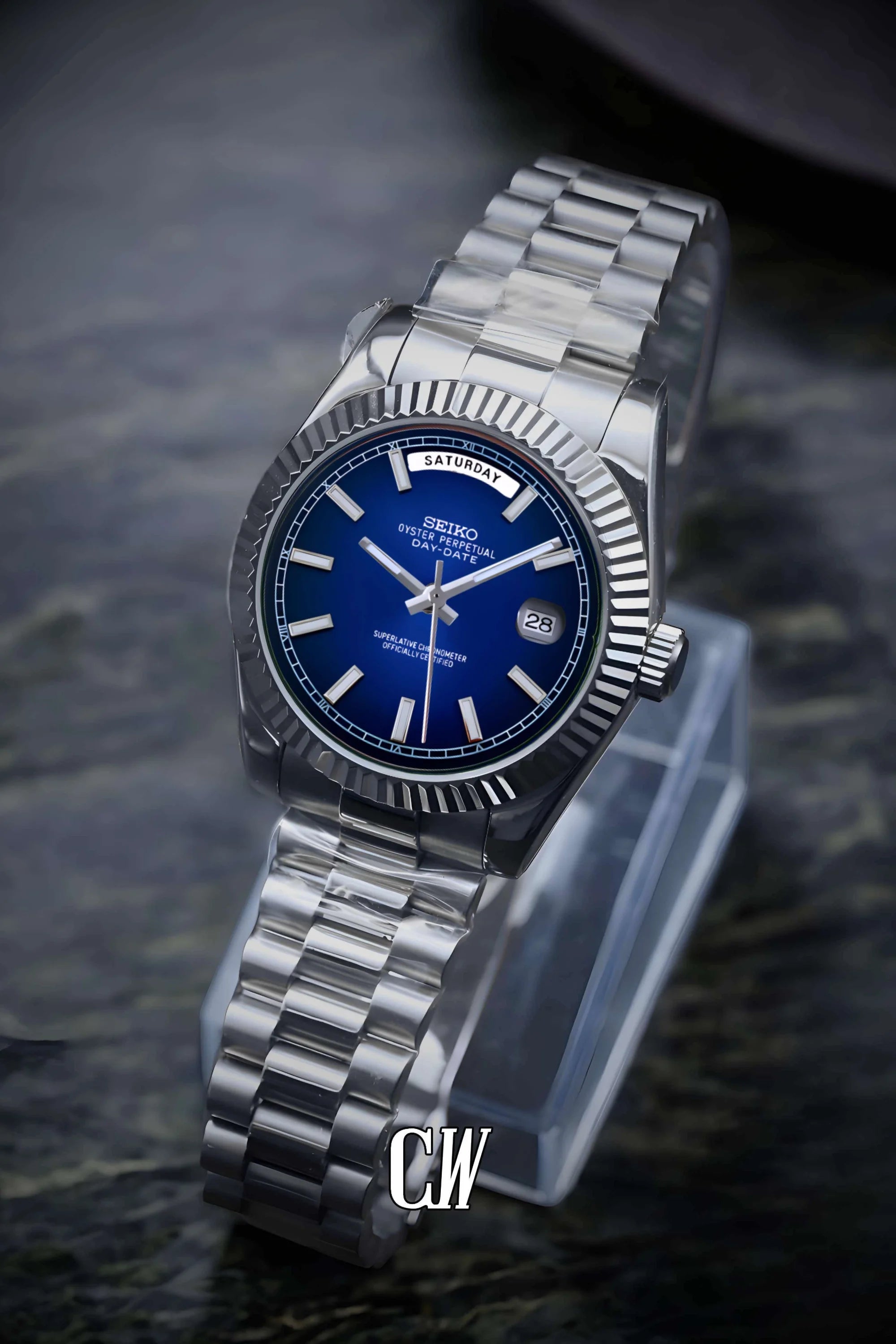 Seikojust mod daydate dark blue automatic watch - Circa Watch Labs