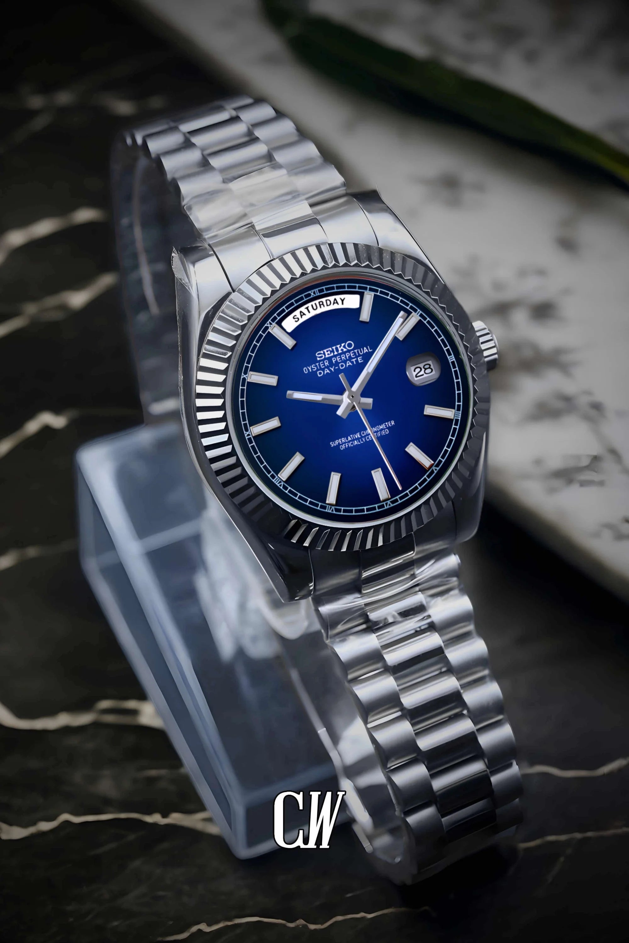 Seikojust mod daydate dark blue automatic watch - Circa Watch Labs